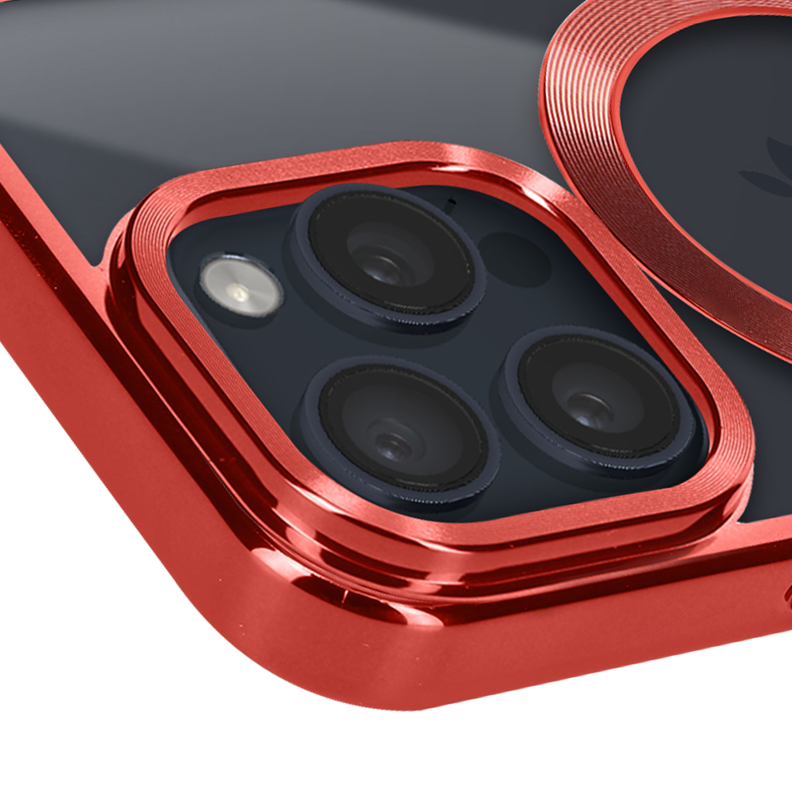 Coque Avizar Pour IPhone 15 Pro Max - Bague Métallique, Bi-matière Antichoc, Couleur Rouge
