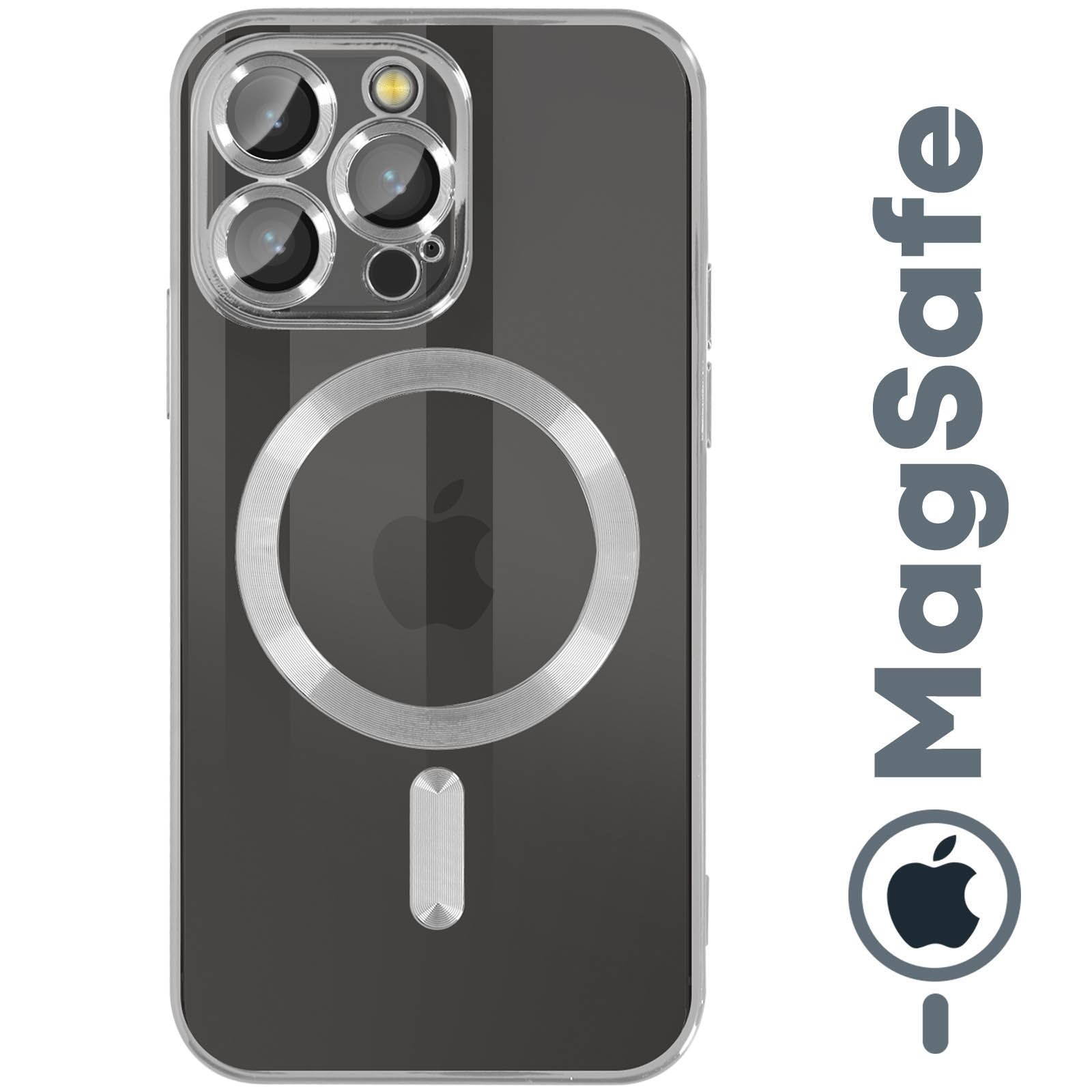 pcgaga Progettato per iPhone 14 Pro Custodia in silicone con MagSafe, 2 pellicole protettive in vetro temperato (1 privacy e 1 trasparente), 6,1 pollici, grigio pietra
