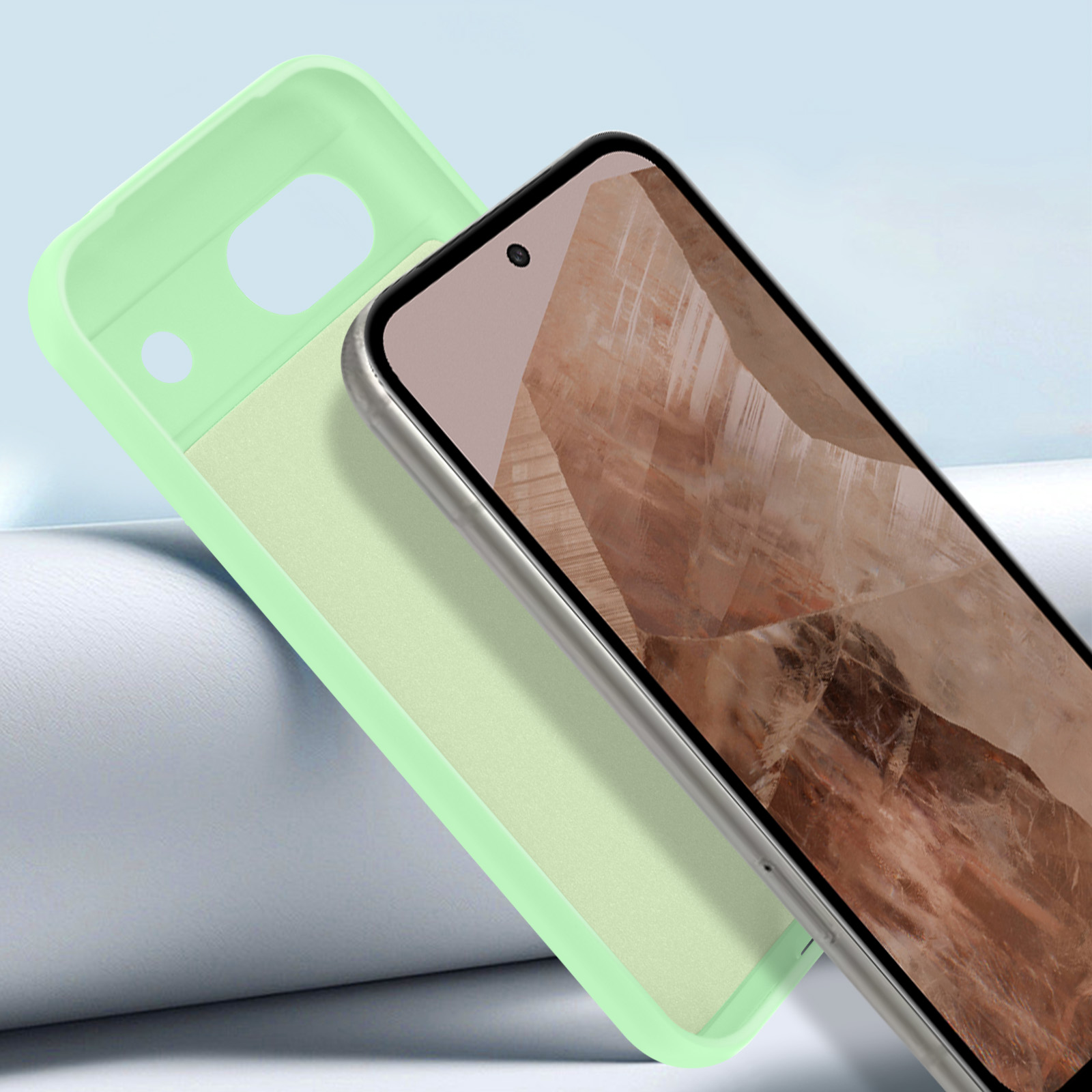 RankOne Custodia per Telefono Adatta per Google Pixel 8 (6.17 Inches) Custodia con Gradiente di Colore in Silicone TPU Trasparente - Oro Nero