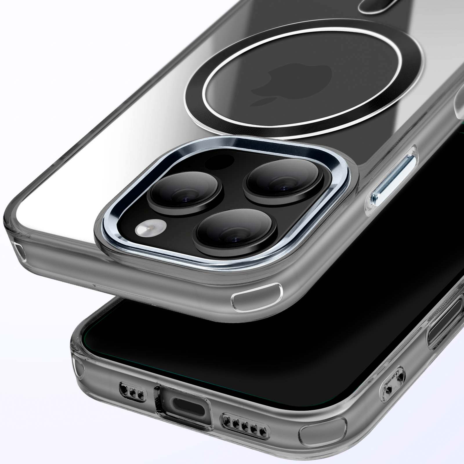 Misscase Custodia per iPhone 16 Pro 6,3 pollici, Copertura Posteriore Magnetica con Cornice Placcata Colore Trasparente, compatibile MagSafe, Protezione Standard Militare Argentato