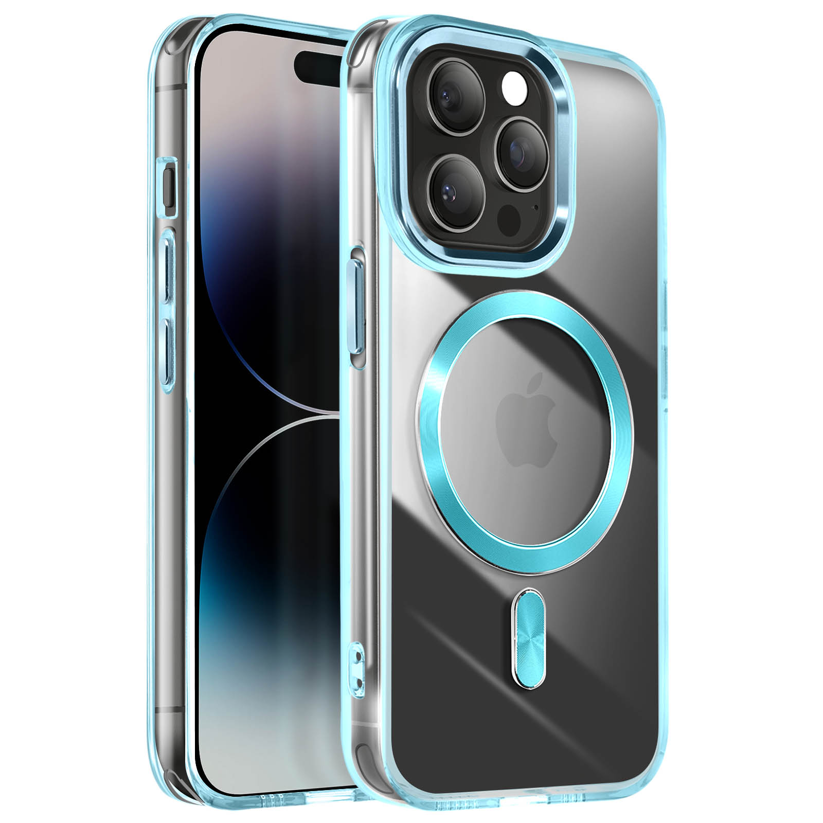 Coque IPhone 14 Pro Velours Caviar Bleu Fluo Transparent – Neuve Boîte