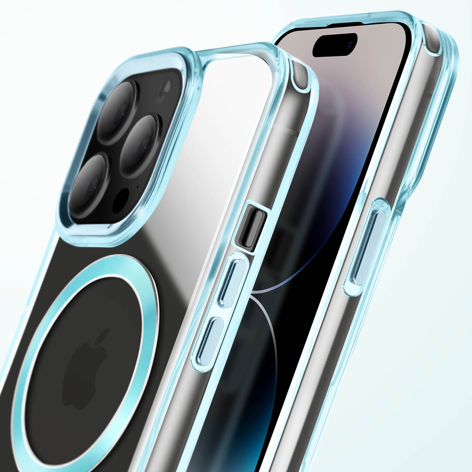 Coque IPhone 14 Pro Velours Caviar Bleu Fluo Transparente - Neuve