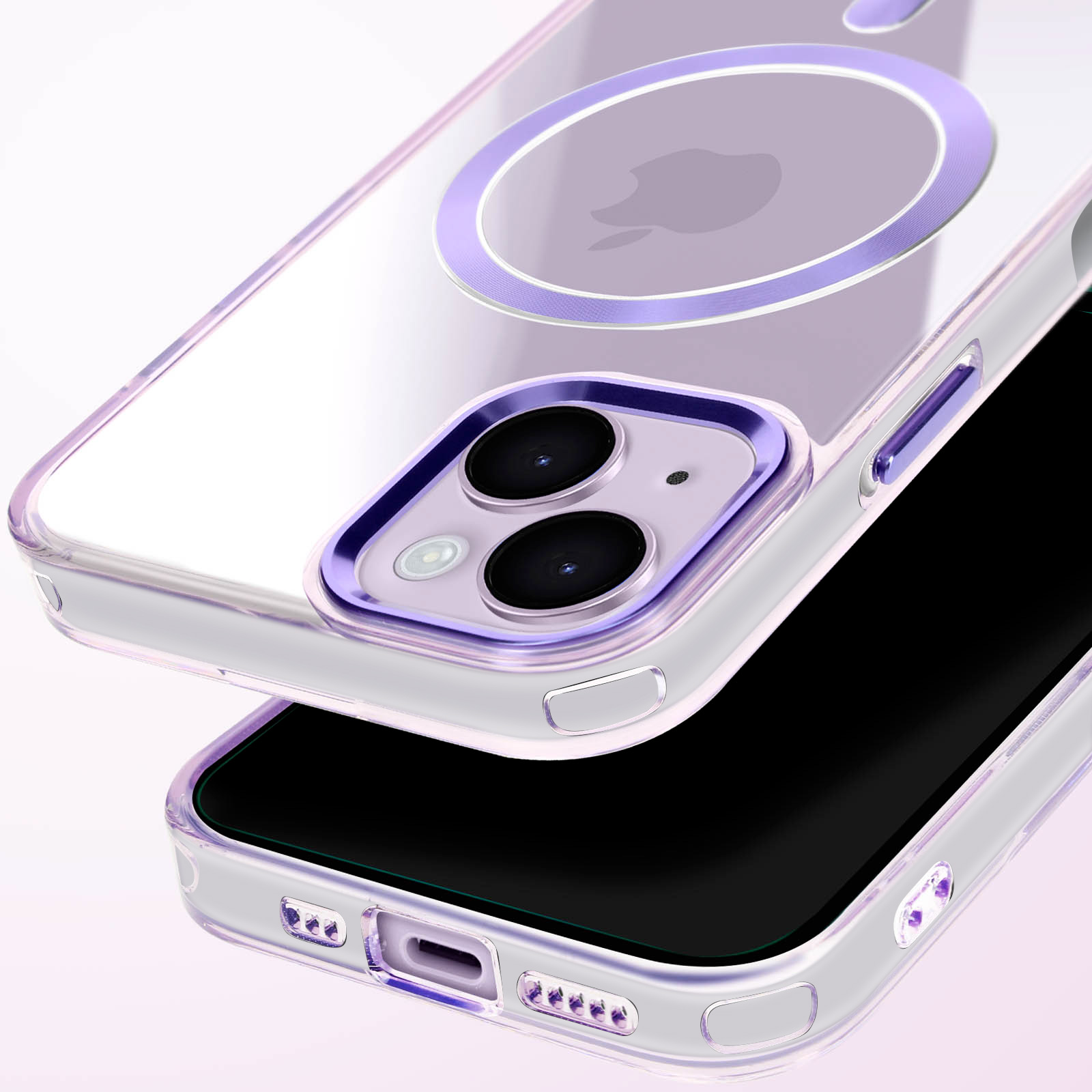 Encased Custodia Magnetica Per IPhone 14 Plus – Effetto Marmo Viola, Con Pellicola In Vetro Temperato, Compatibile Con MagSafe