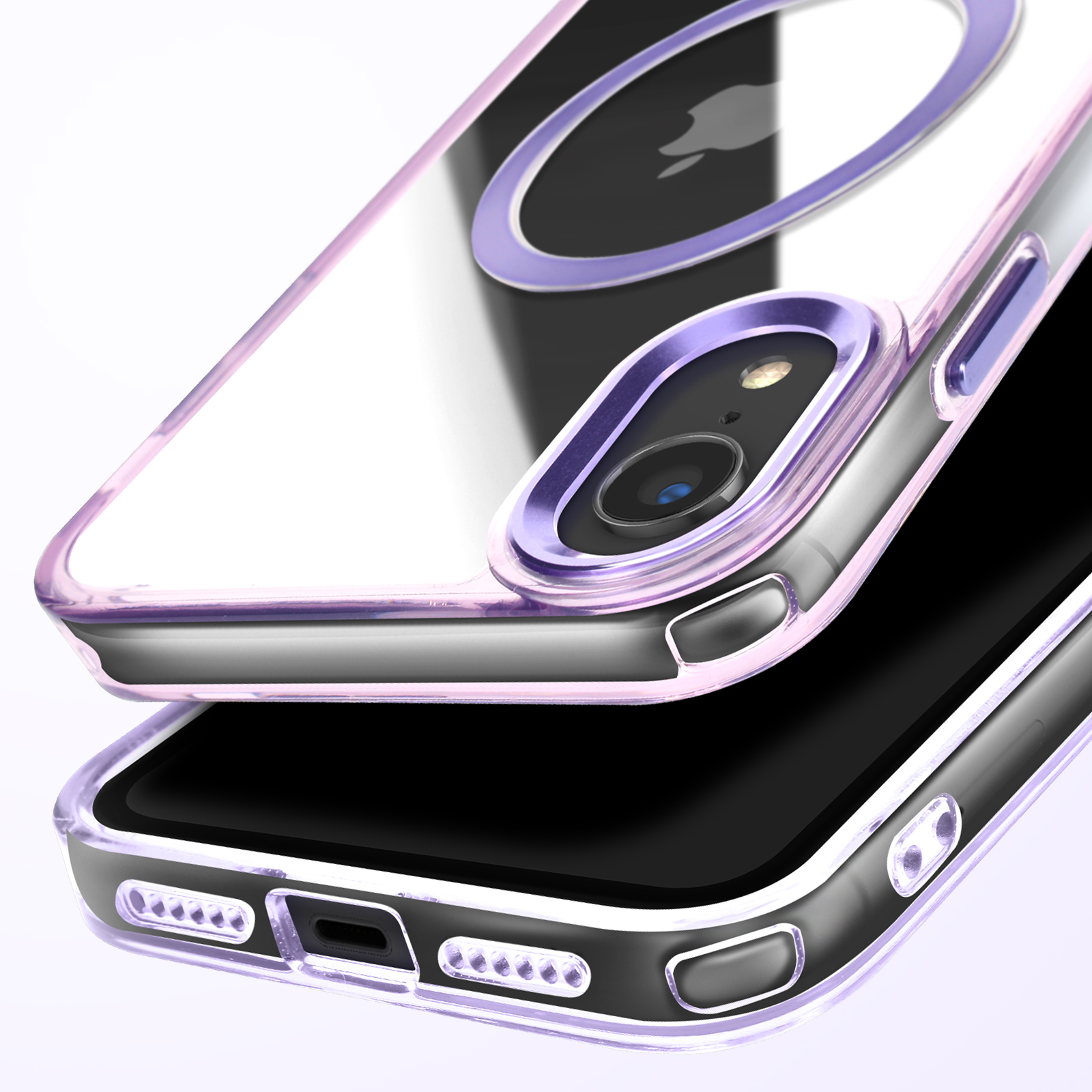 Custodia IPhone XR Flessibile Con Motivo Floreale Viola E Grigio | Cover Morbida Sottile Con Protezione Completa | Compatibile Ricarica Wireless