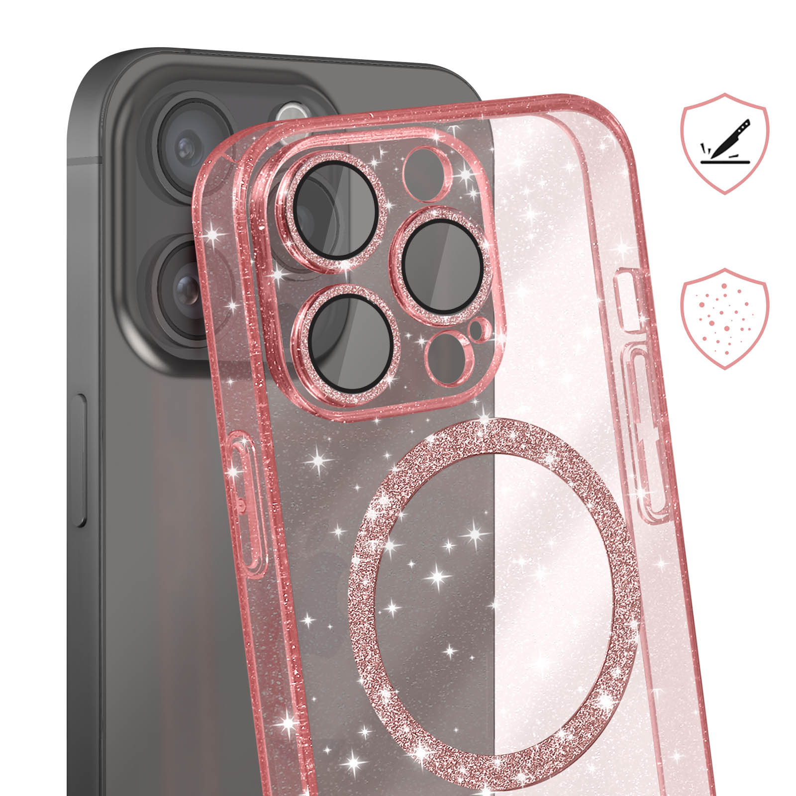 Cover SURPHY Per IPhone 15 Pro Con MagSafe - Traslucida Nera, Antiurto, Con 2 Vetri Temperati Inclusi - 6