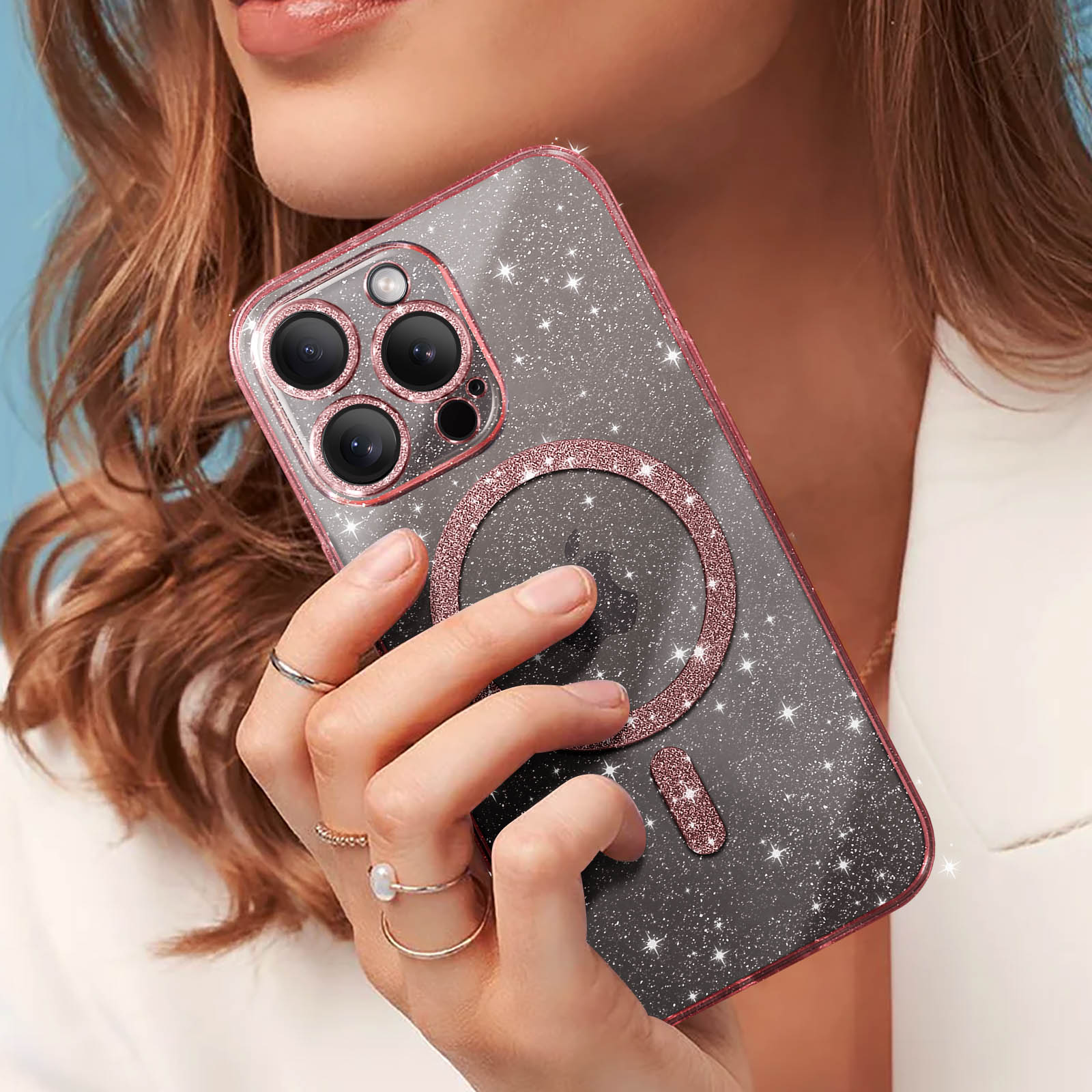 Custodia iPhone 15 Pro in PC Handmade con Strass e Pietre Preziose