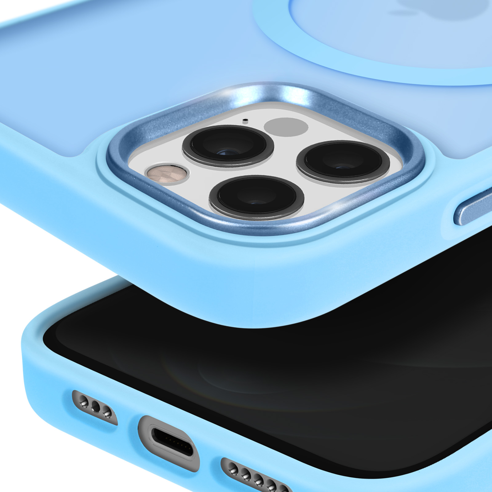 MarieLou Berlin Antigelb Custodia in acciaio inox effetto metallo | iPhone 12 | 12 Pro | 12 Pro Max | Compatibile con Apple MagSafe Accessori | Hard Case (12, Blue