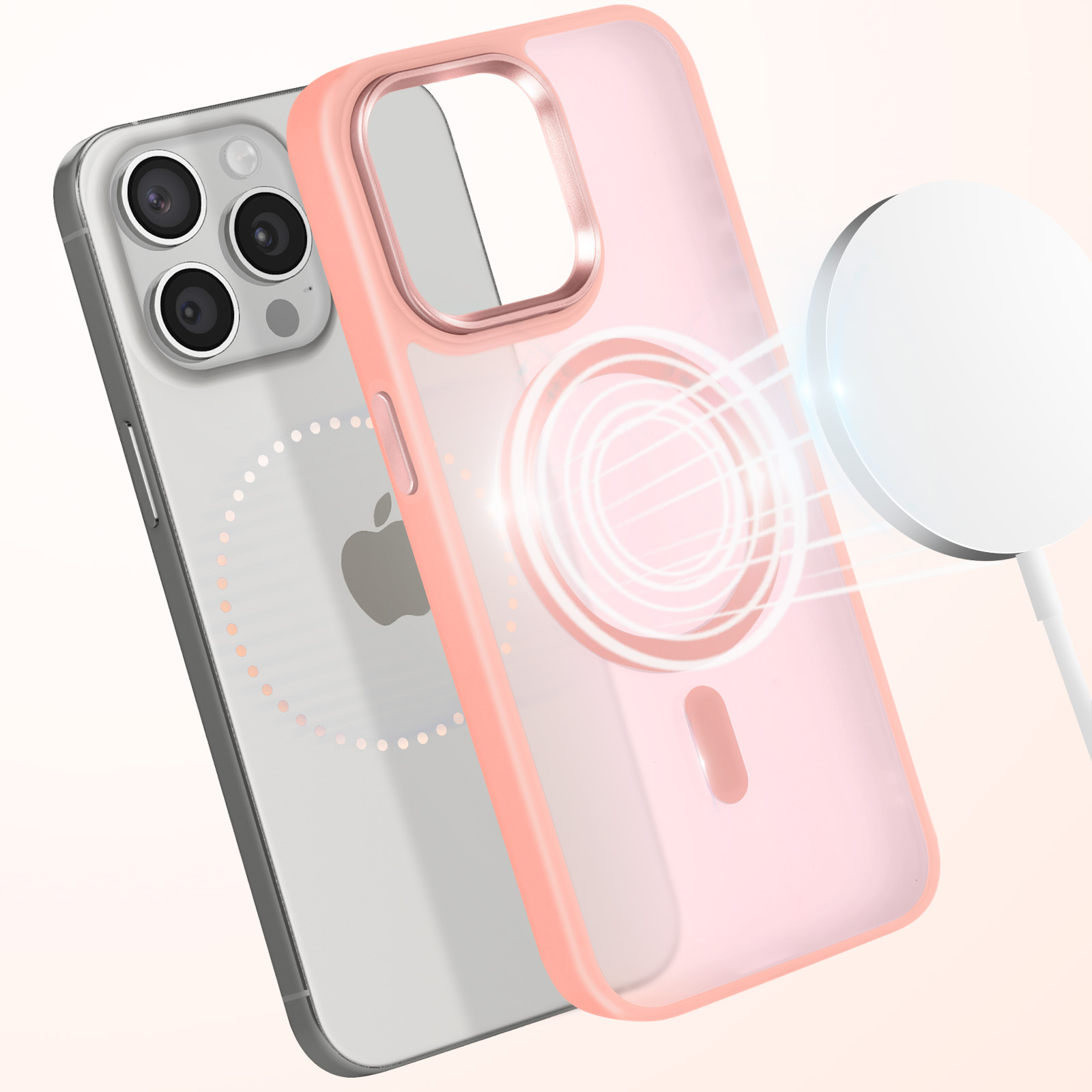 JETech Cover Magnetica per iPhone 15 Plus 6,7 Pollici Compatibile con MagSafe, Custodia Traslucida Opaca Posteriore Sottile Antiurto (Rosa