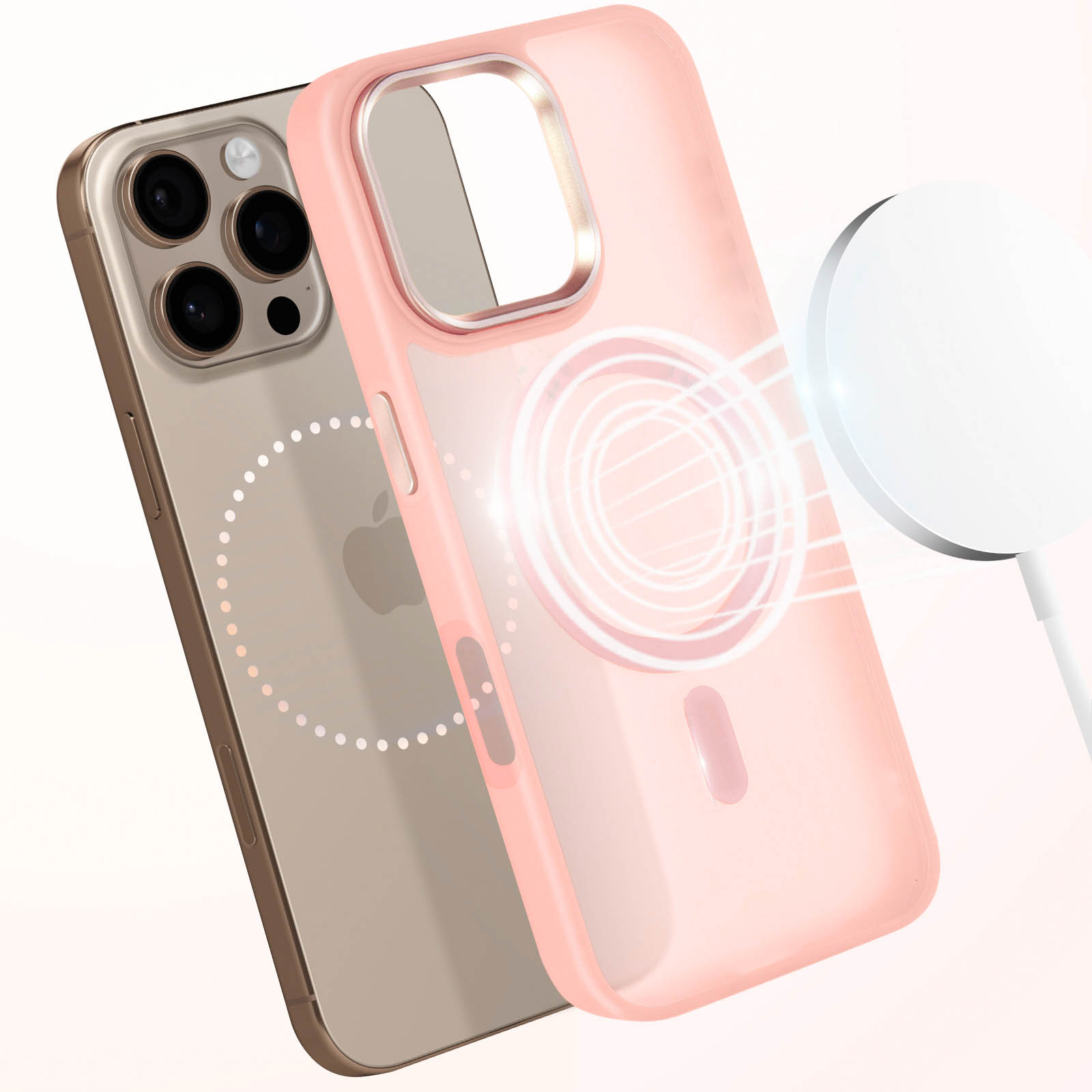BENTOBEN Custodia per iPhone 16 Pro con Mag-Safe, anello di supporto magnetico, iPhone 16 Pro, custodia con supporto, trasparente, senza fili, sottile, in TPU, colore: titanio e sabbia del deserto