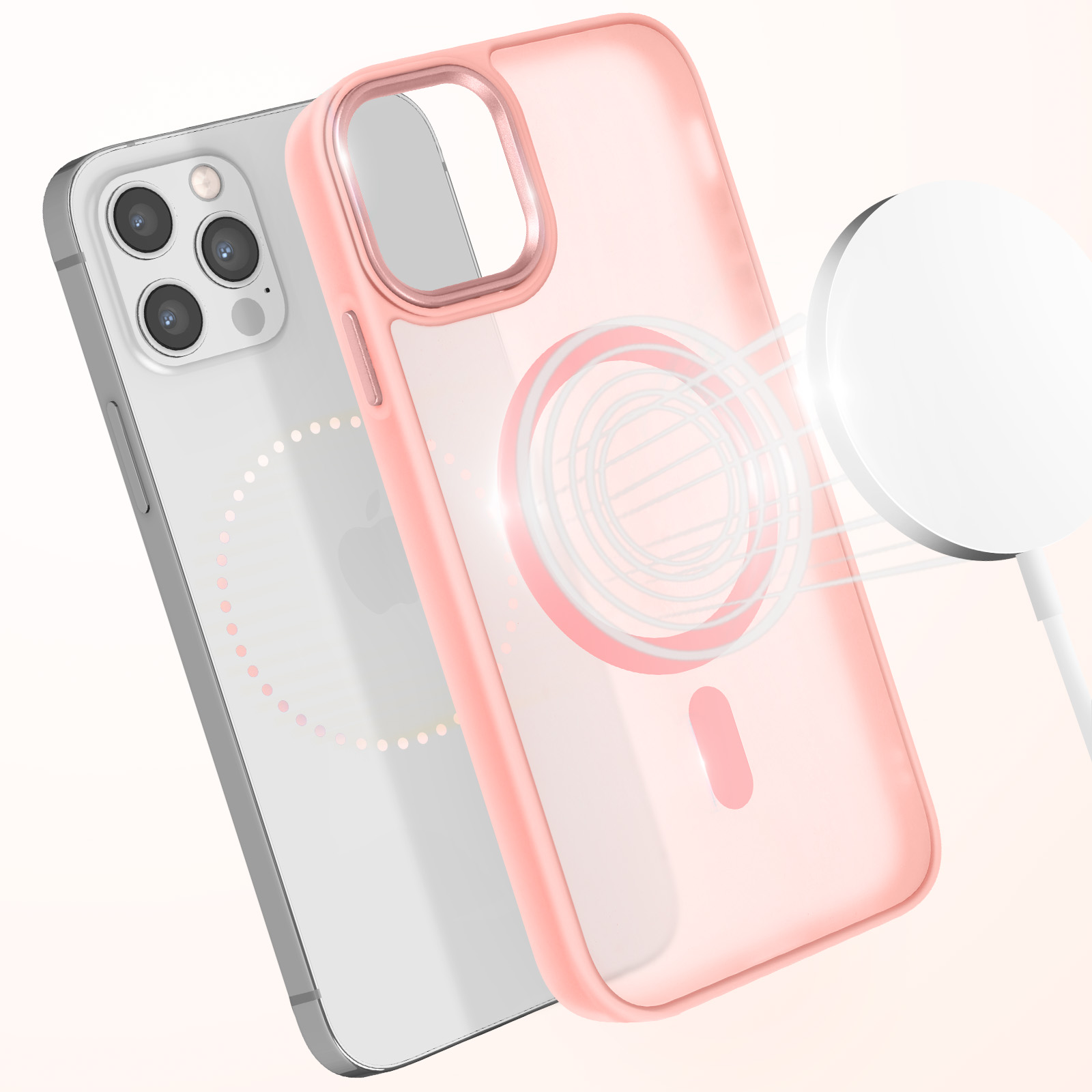 Custodia Rosa iPhone 12 Pro Max con Protezione Lenti e Anello Stand Custodia Rosa iPhone 12 Pro Max con Protezione Lenti e Anello Stand
