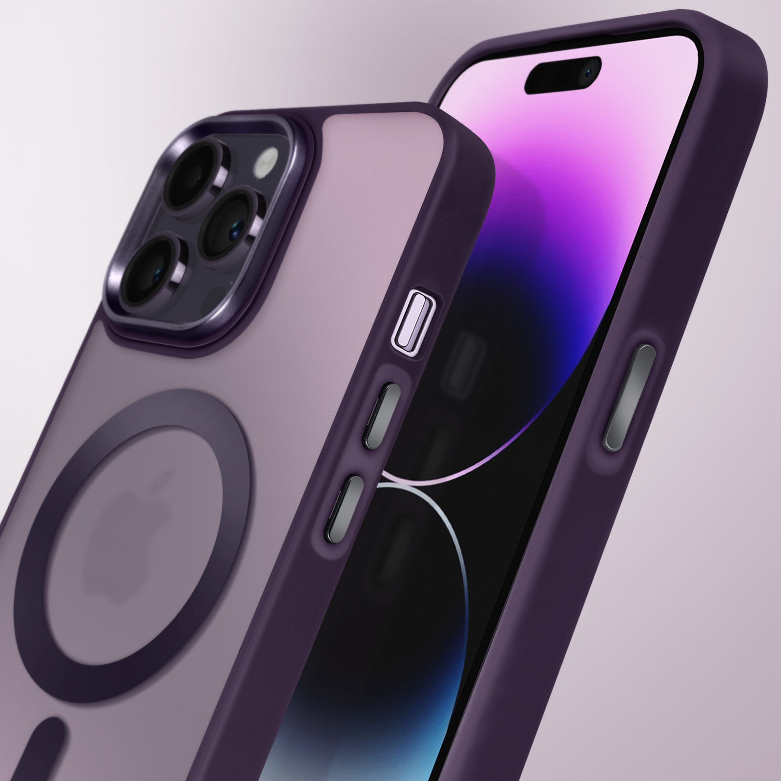 Cover Magnetica Per IPhone 14 Pro Max – Viola Scuro, MagSafe, Antiurto Grado Militare
