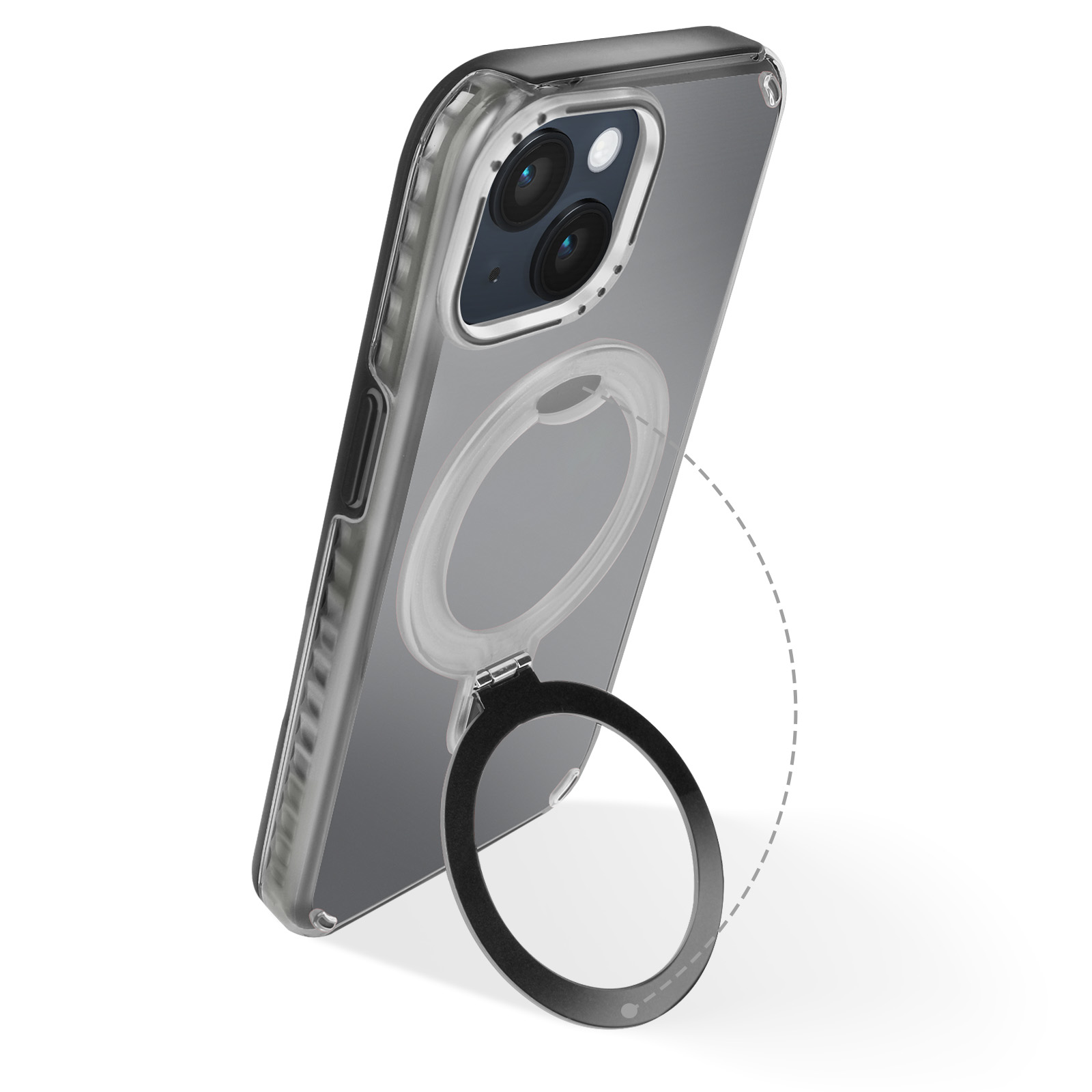 NALIA Case Stile Militare compatibile con iPhone 13 Custodia, Anello Girovole 360°, Protezione Estrema con Cornice del Display & Cover per Camera, Copertura Rigida Antiurto Resistente, Colore:Nero