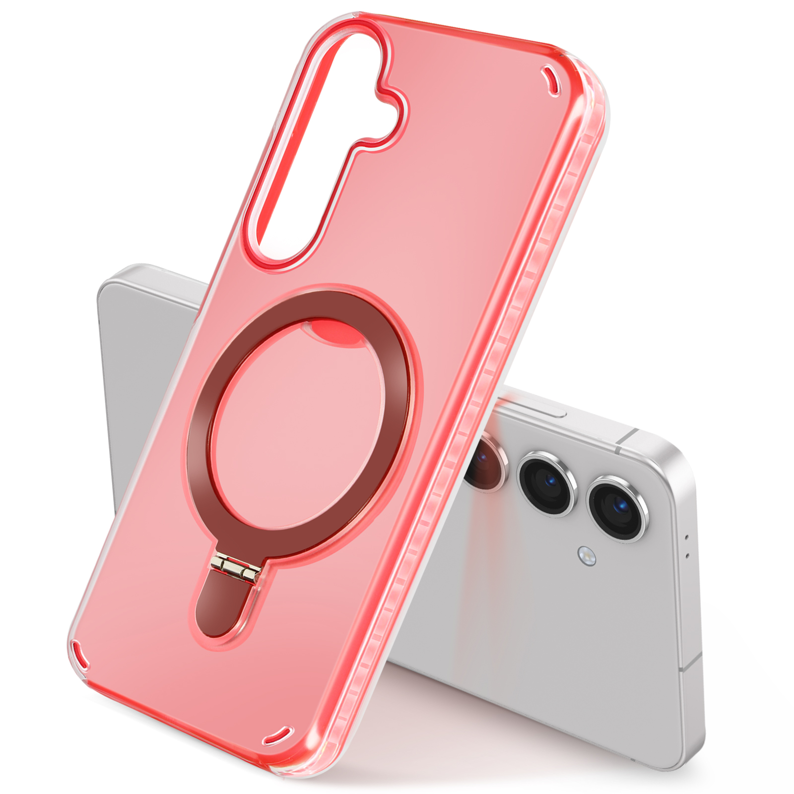 Cover MagSafe Samsung Galaxy S24 e S25 Antiurto - Anello supporto pieghevole Rosso - Italiano