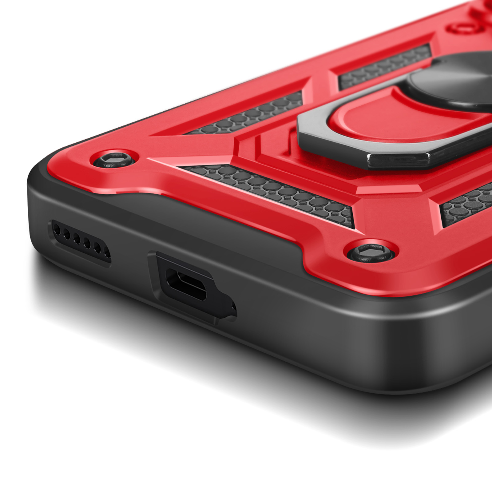 AMWEI Cover per Huawei Honor X8, TPU Silicone e PC Antiurto Custodia, Protettiva Case con 360° Girevole Anello, Morbid Antiscivolo Protezione Shell, Rosso