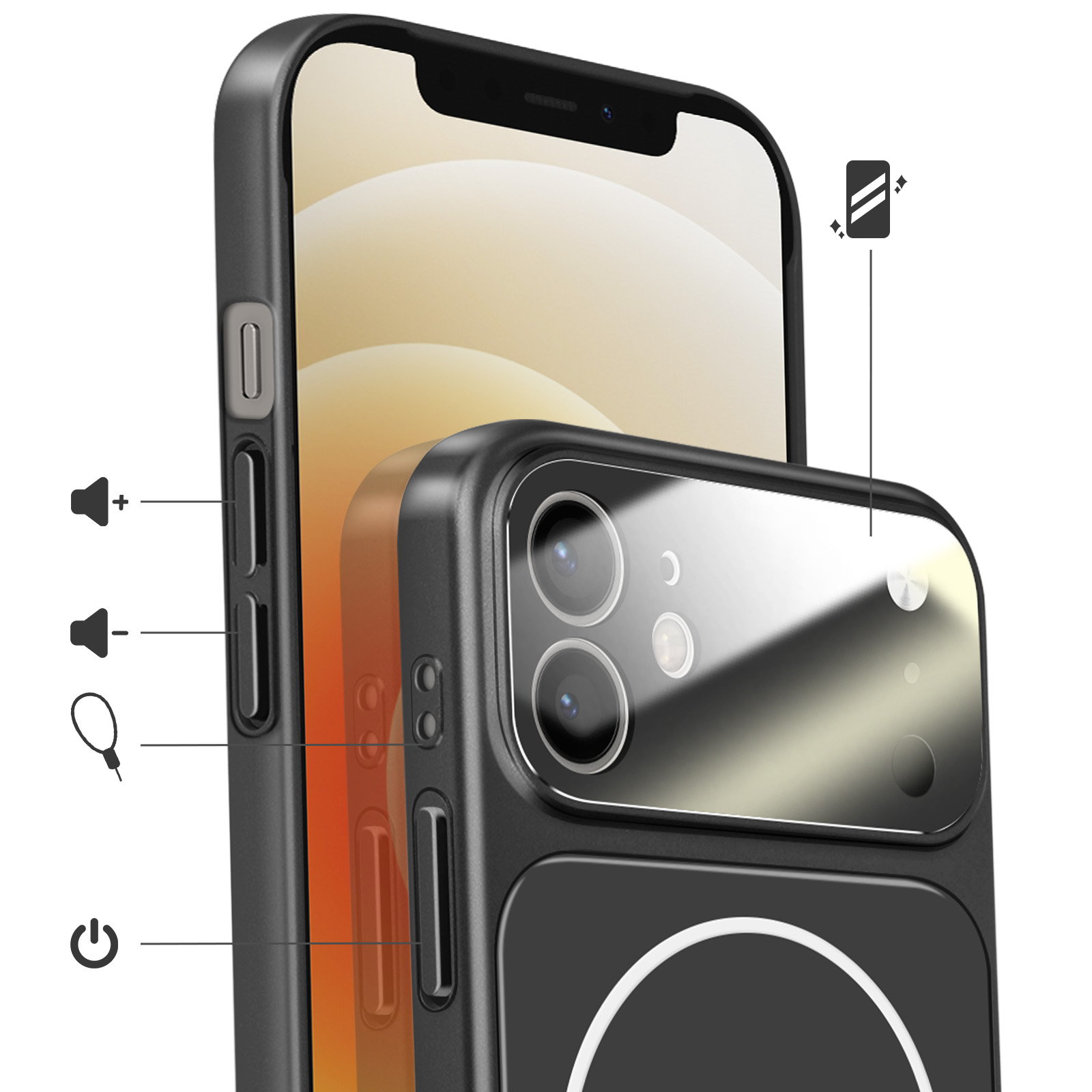 Cover con brillantini in silicone trasparente per iPhone 12 Nero