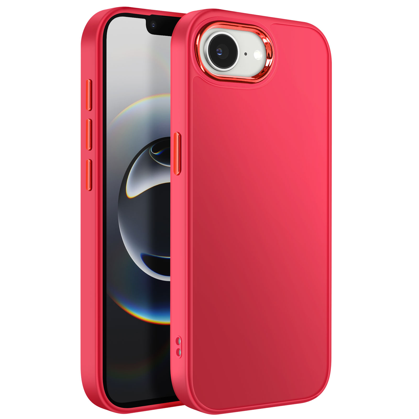 Custodia iPhone 16e rosa cipria opaco - Contorno fotocamera metallizzato - Italiano