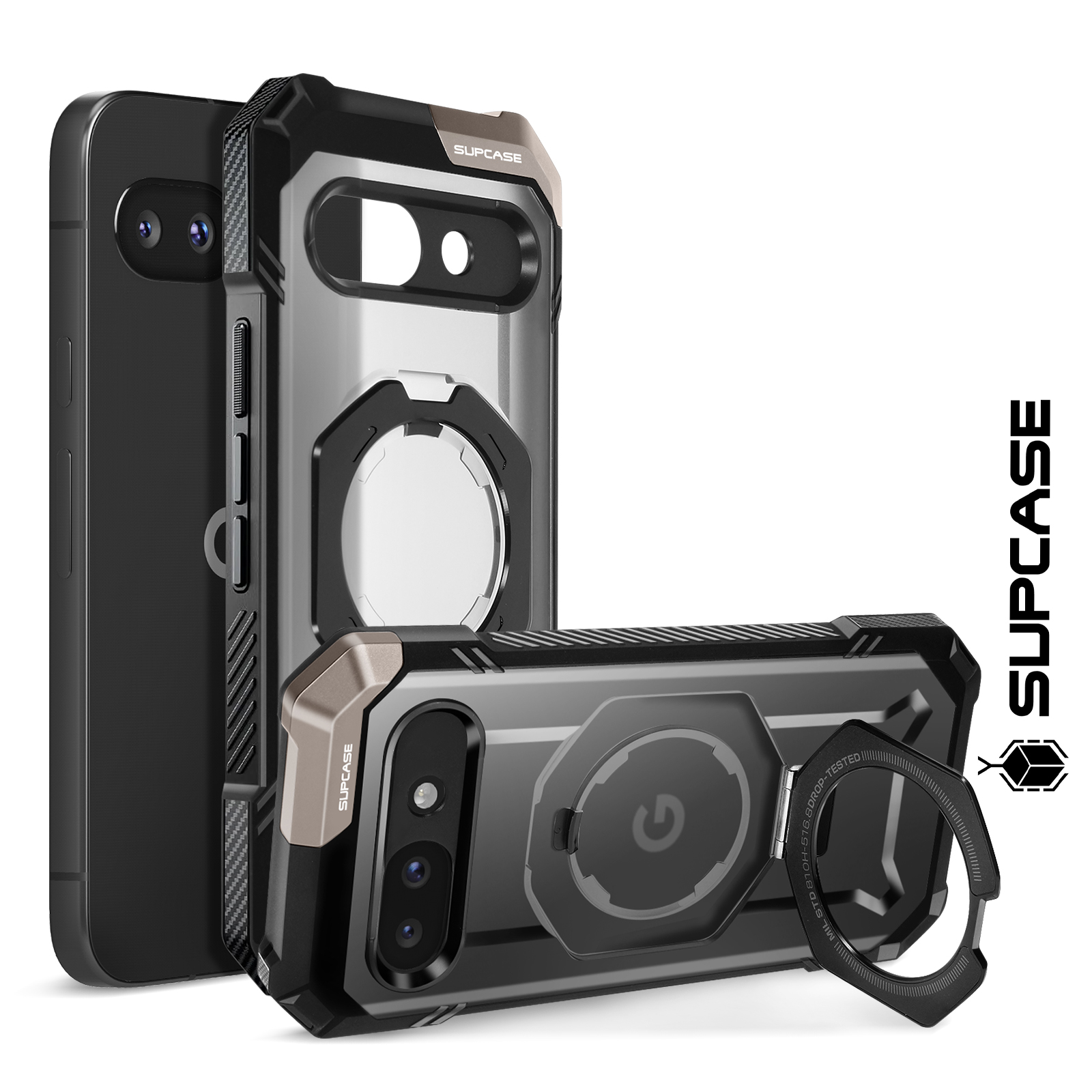 Encased Custodia a portafoglio per Google Pixel 9 / Pixel 9 Pro (6,3 pollici) con porta carte magnetico staccabile (compatibile con MagSafe), colore: nero trasparente