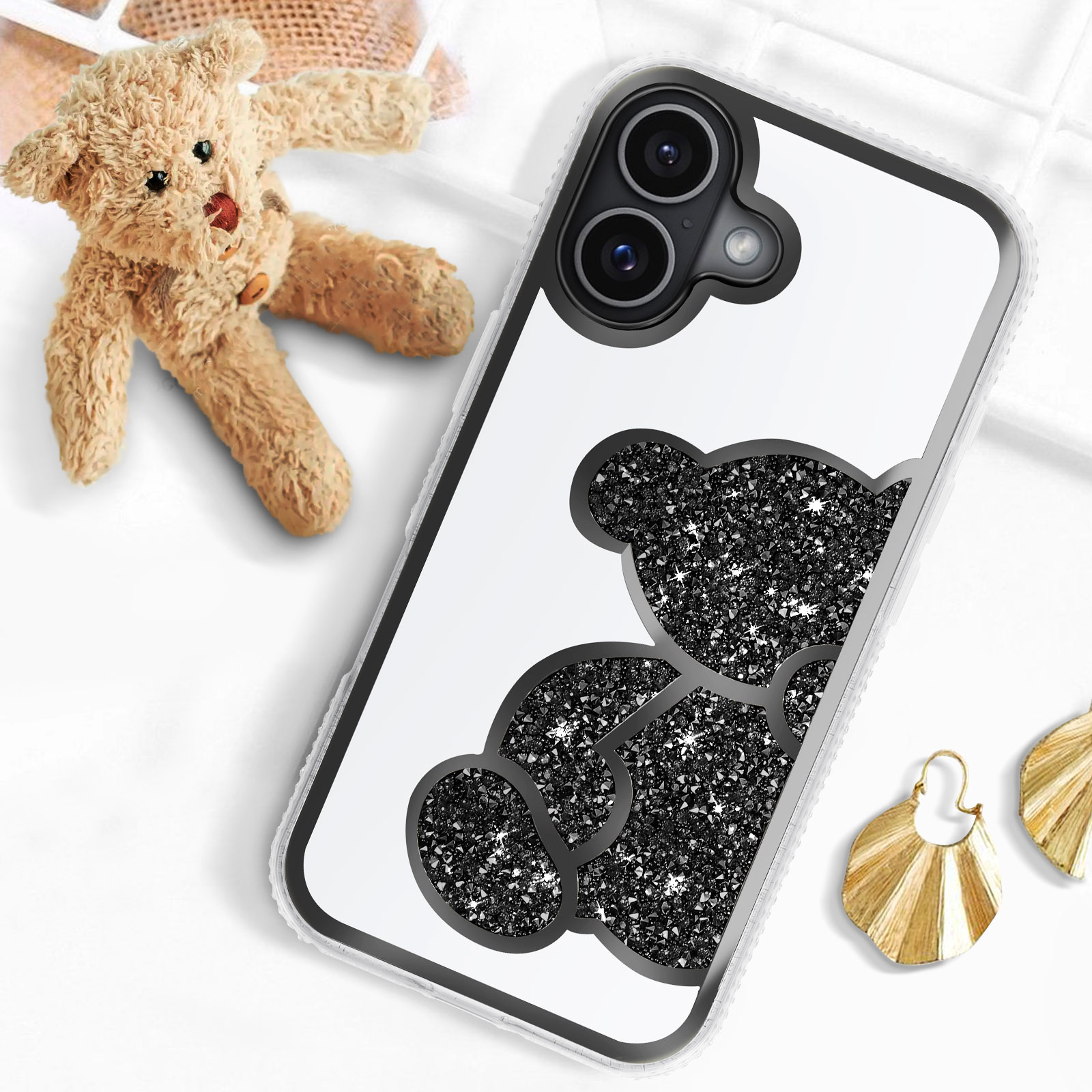 Strass Bling Per IPhone 11 14 12 13 Pro Max Custodia Glter Diamond Orsetto Carino Per IPhone 14 15 Pro XR Xs Max 15 8 7 Plus Cover - Foto 11
