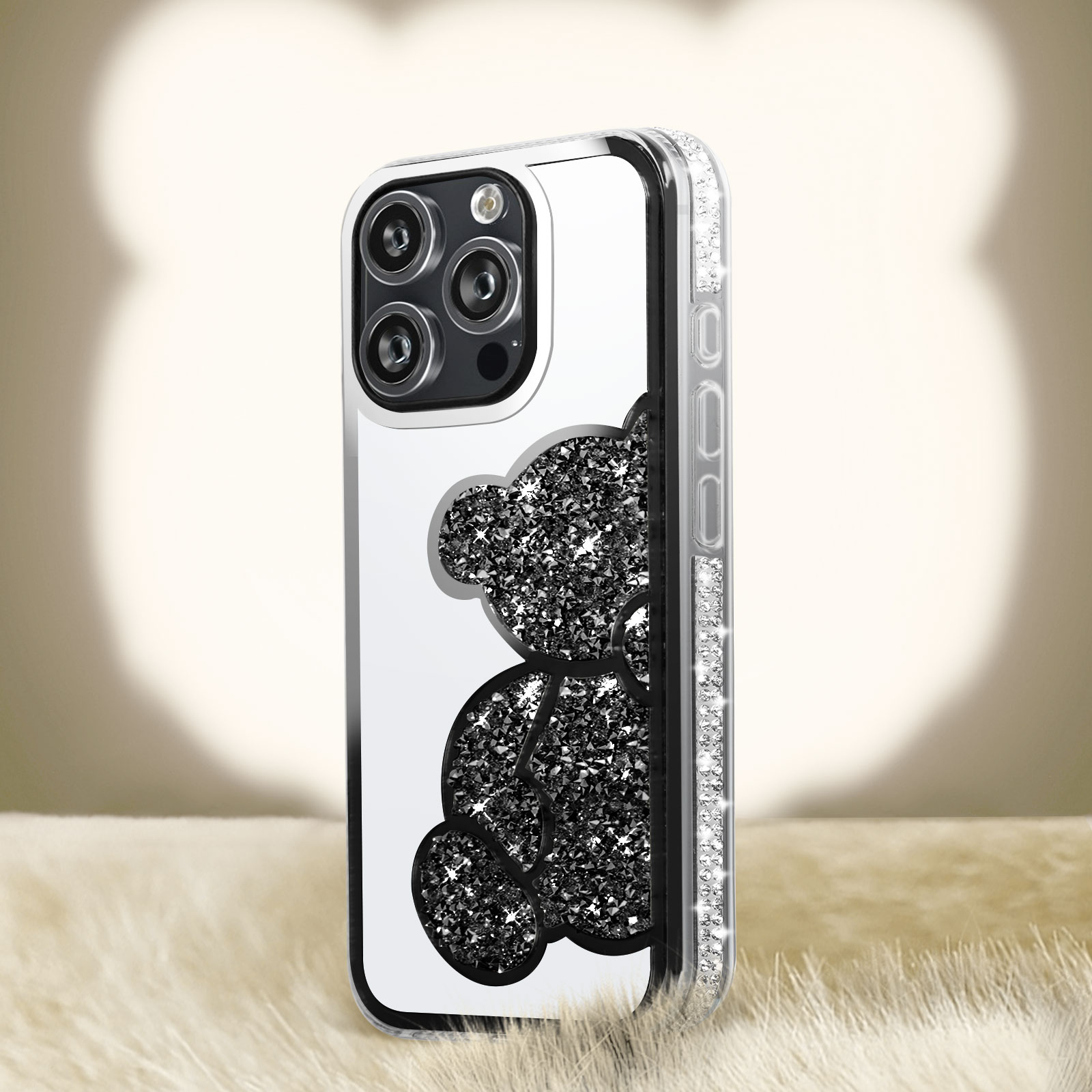 NITITOP Cover per iPhone 16 Pro Carina Cute Bordo Ondulato per Ragazze Femminile con Cinturino Regolabile Cavalletto Chic Silicone Morbido Custodia con Antiurto-Bordeaux
