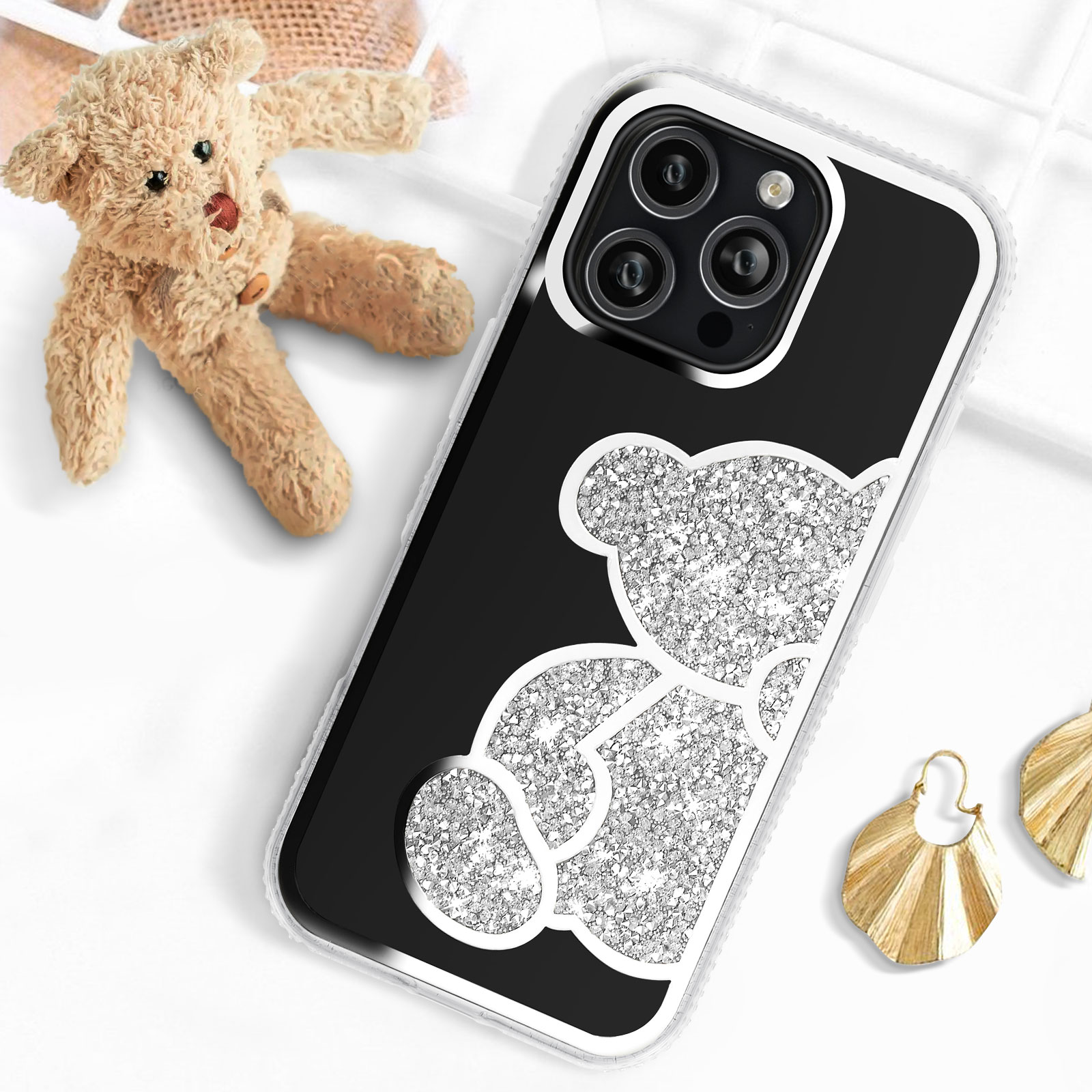 JETech Cover Glitter per iPhone 16 Pro Max 6,9 Pollici, Custodia Bling Brilla Paraurti Antiurto Cellulare, Carino Scintillante per Donne e Ragazze (Rosa