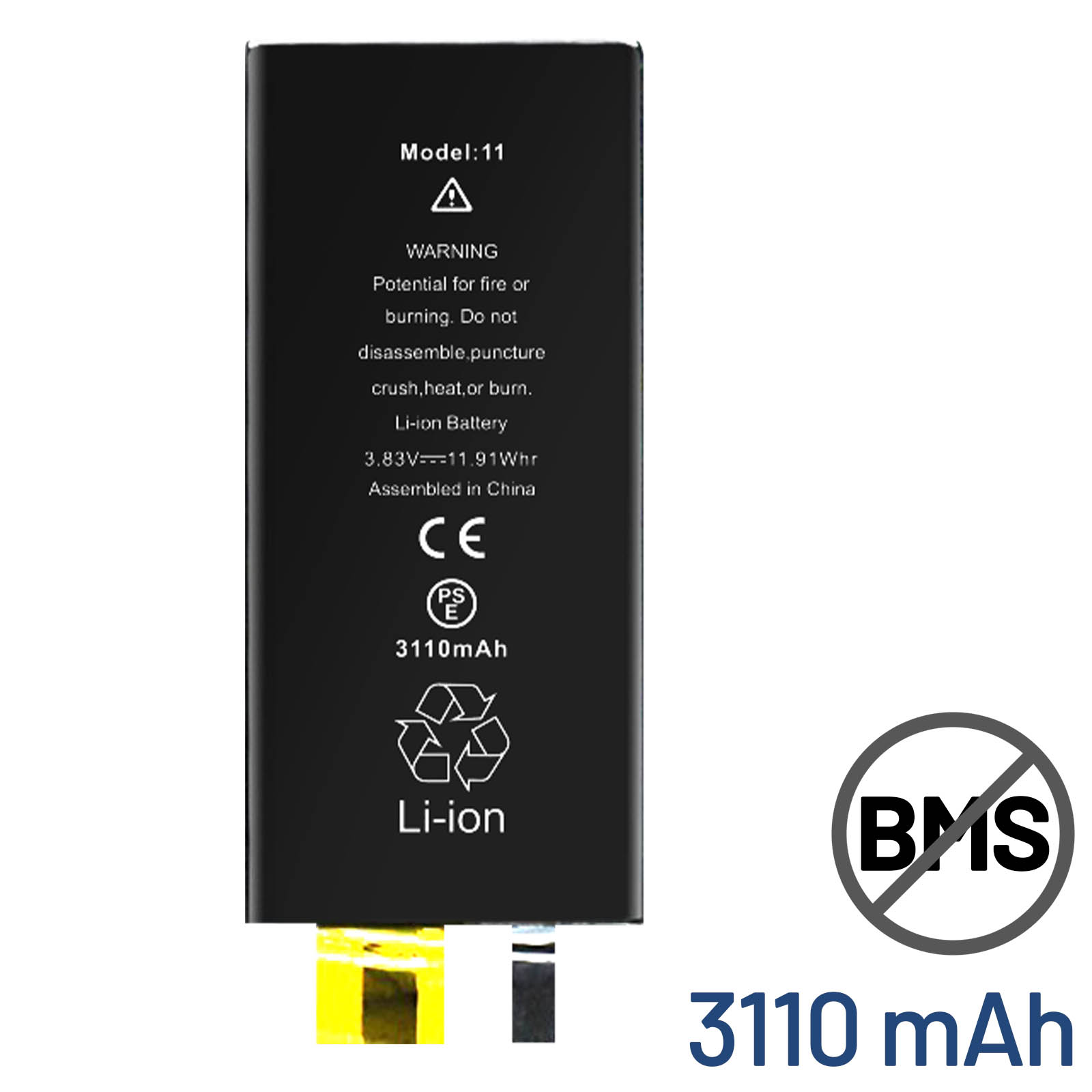 Batteria Di Ricambio 3110 MAh Per IPhone 11 (Modelli A2221, A2111, A2223), Con Celle Li-ion E Chip Di Sicurezza