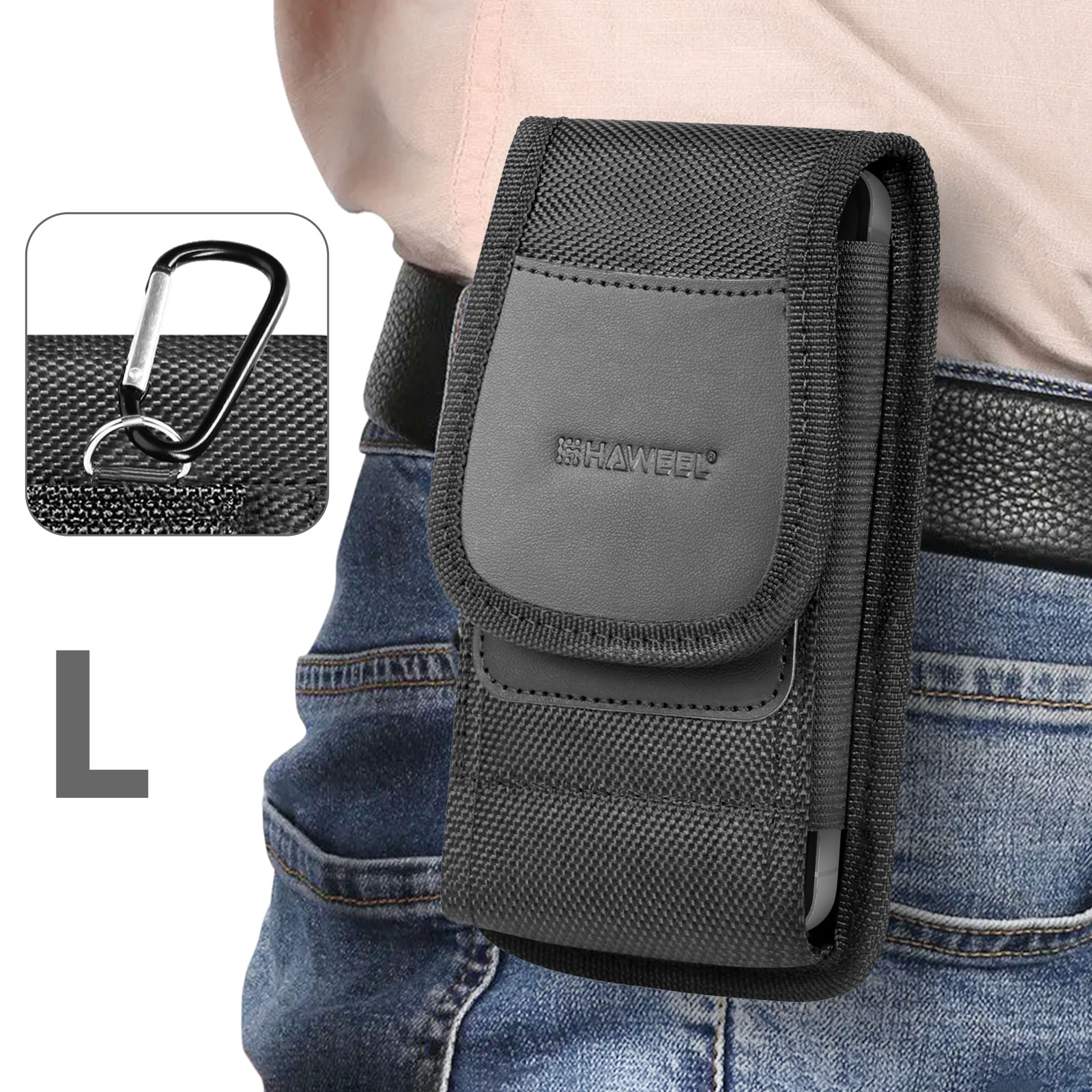 Étui Ceinture Vertical Noir P. Smartphone Jusqu'à 6.7 Pouces - Français