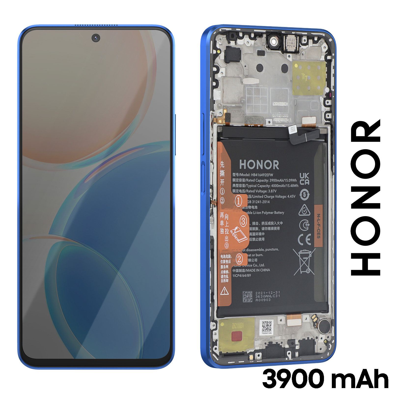 Écran LCD Honor 9X Lite Complet Sur Châssis - Noir, Batterie Incluse, Neuf