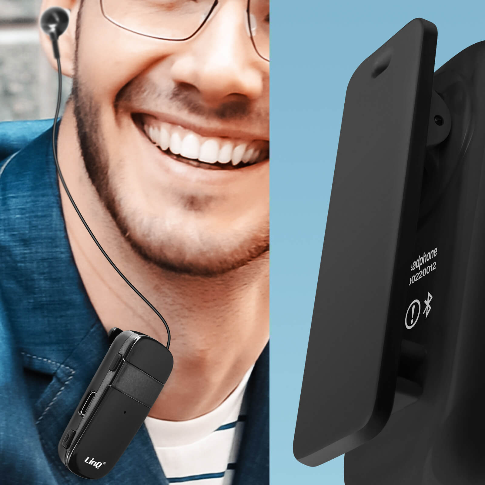 Oreillette Bluetooth Sans Fil Mains Libres - Casque Mono Avec Double Micro Antibruit ENC Noir Intense