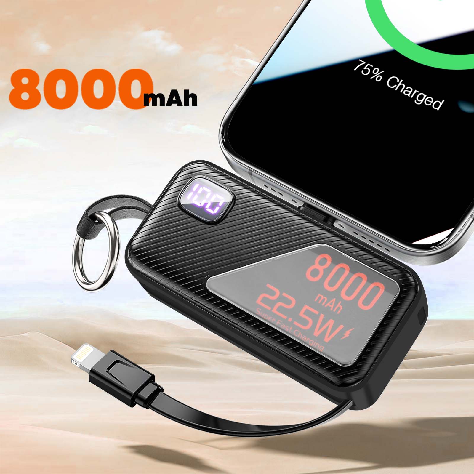 Batterie externe 20 000 mAh, câble USB-A vers USB-C inclus, Noir KSIX