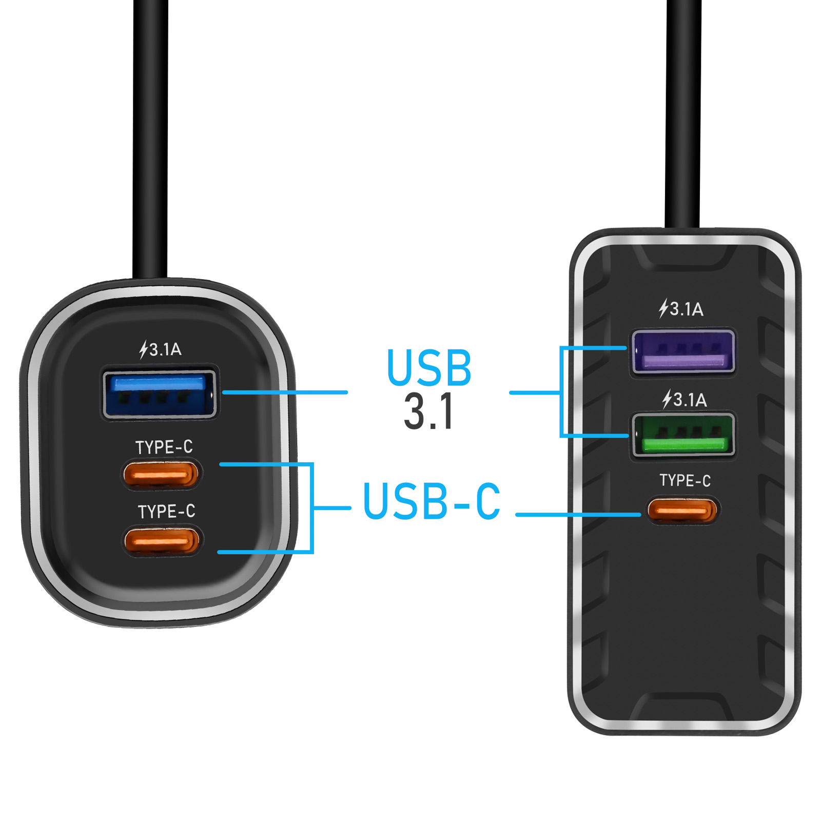 Chargeur de voiture 6 ports USB Chargement super rapide Détection de