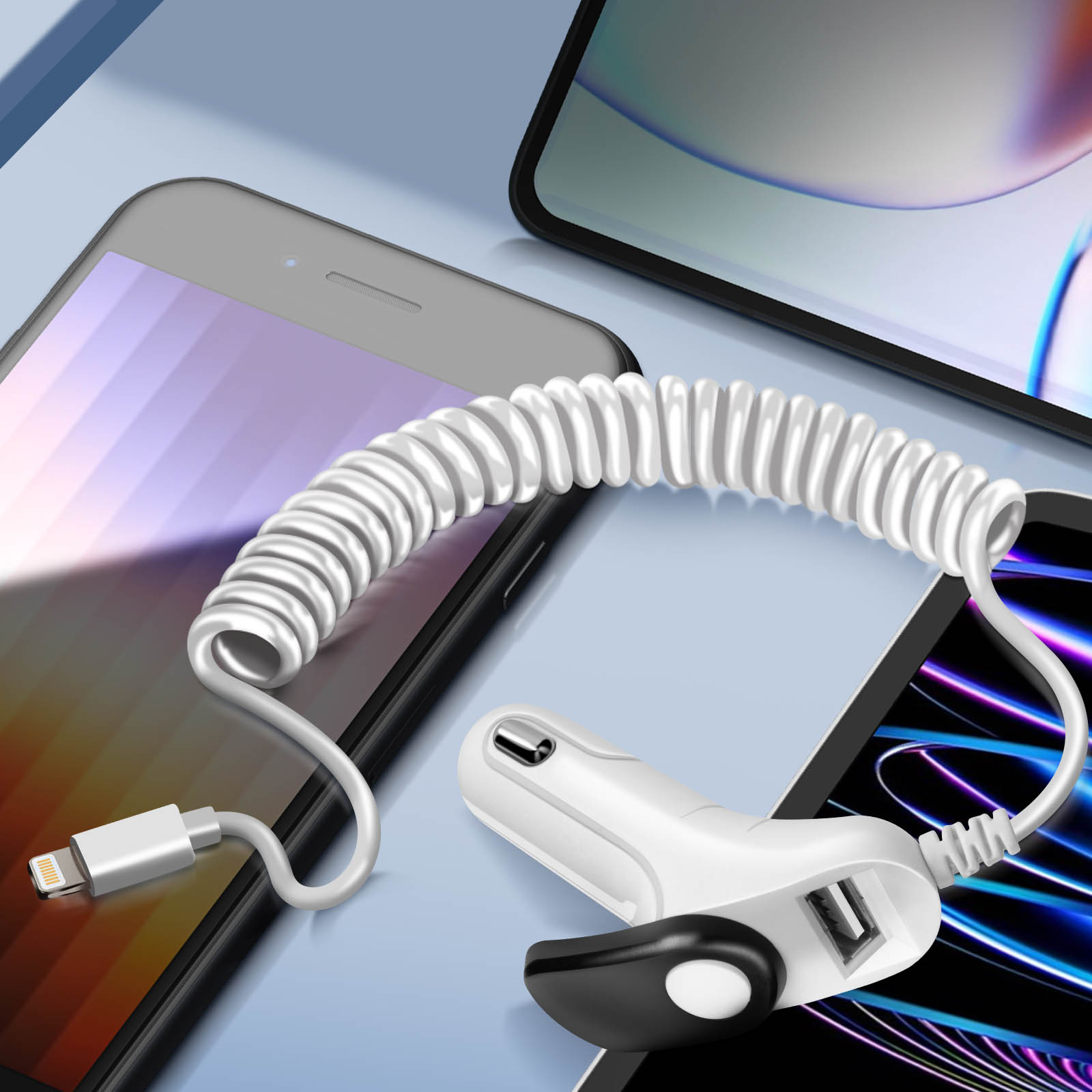Chargeur Allume-cigare + Câble IPhone Blanc - Neuf Sous Blister - Pour Voiture
