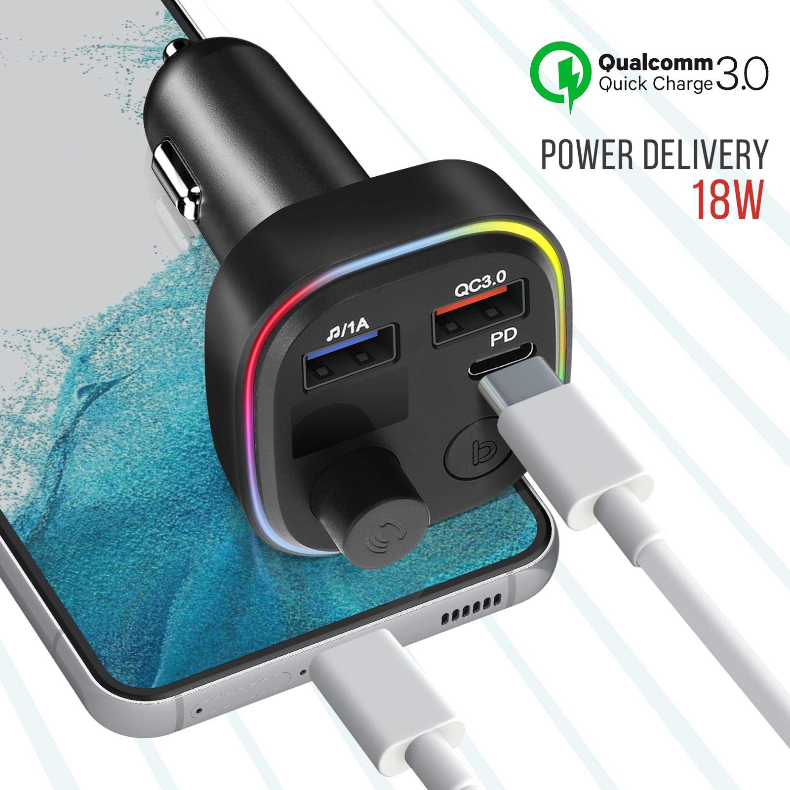 HiGi® - T77 Trasmettitore FM bluetooth V5.0 per auto e caricatore rapido USB per auto HiGi® - T77 Trasmettitore FM bluetooth V5.0 per auto e caricatore rapido USB per auto