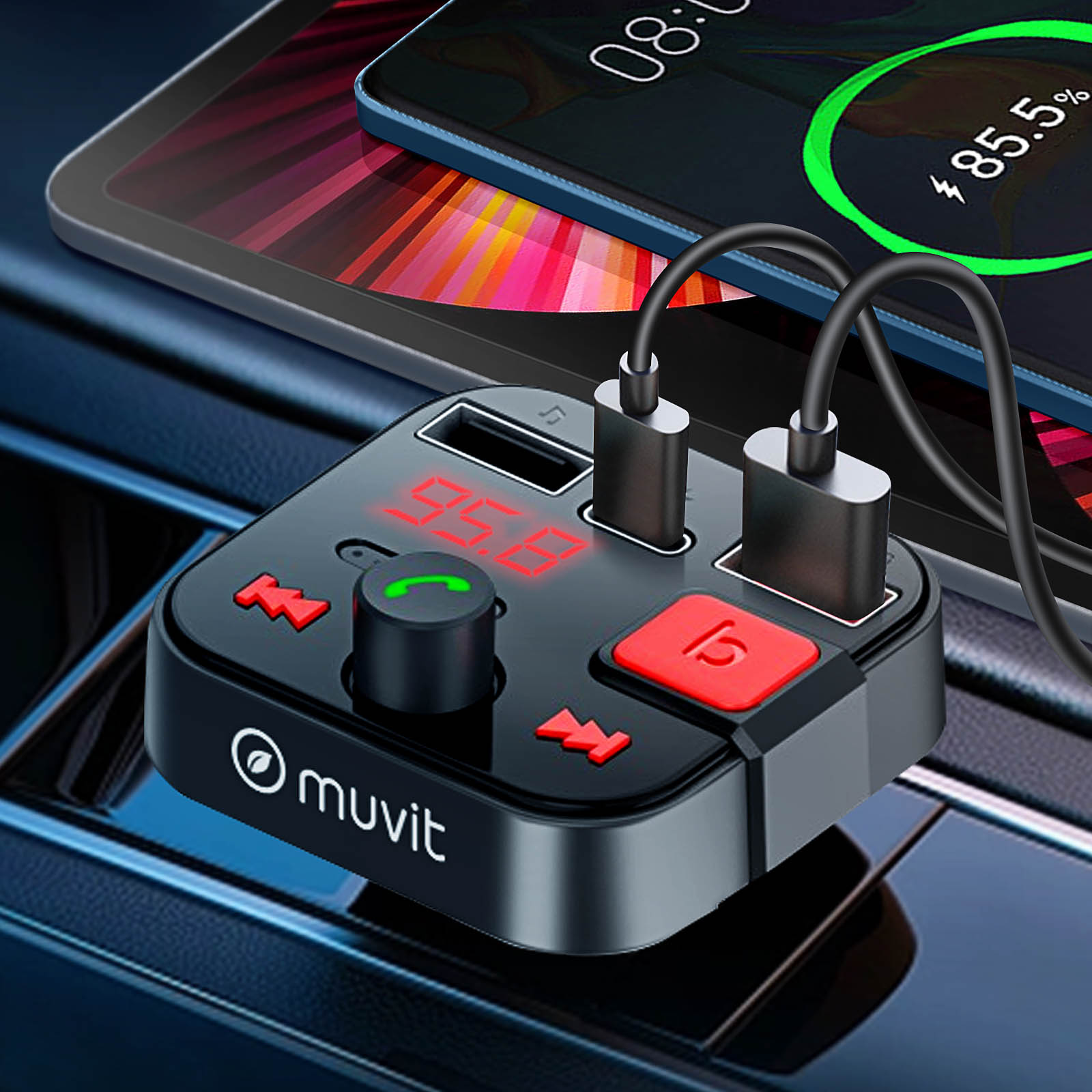 Tuwiwol Bluetooth FM Transmitter Fürs Auto – Quick Charge 3.0, Freisprechfunktion, Digitaldisplay, Spannungsanzeige