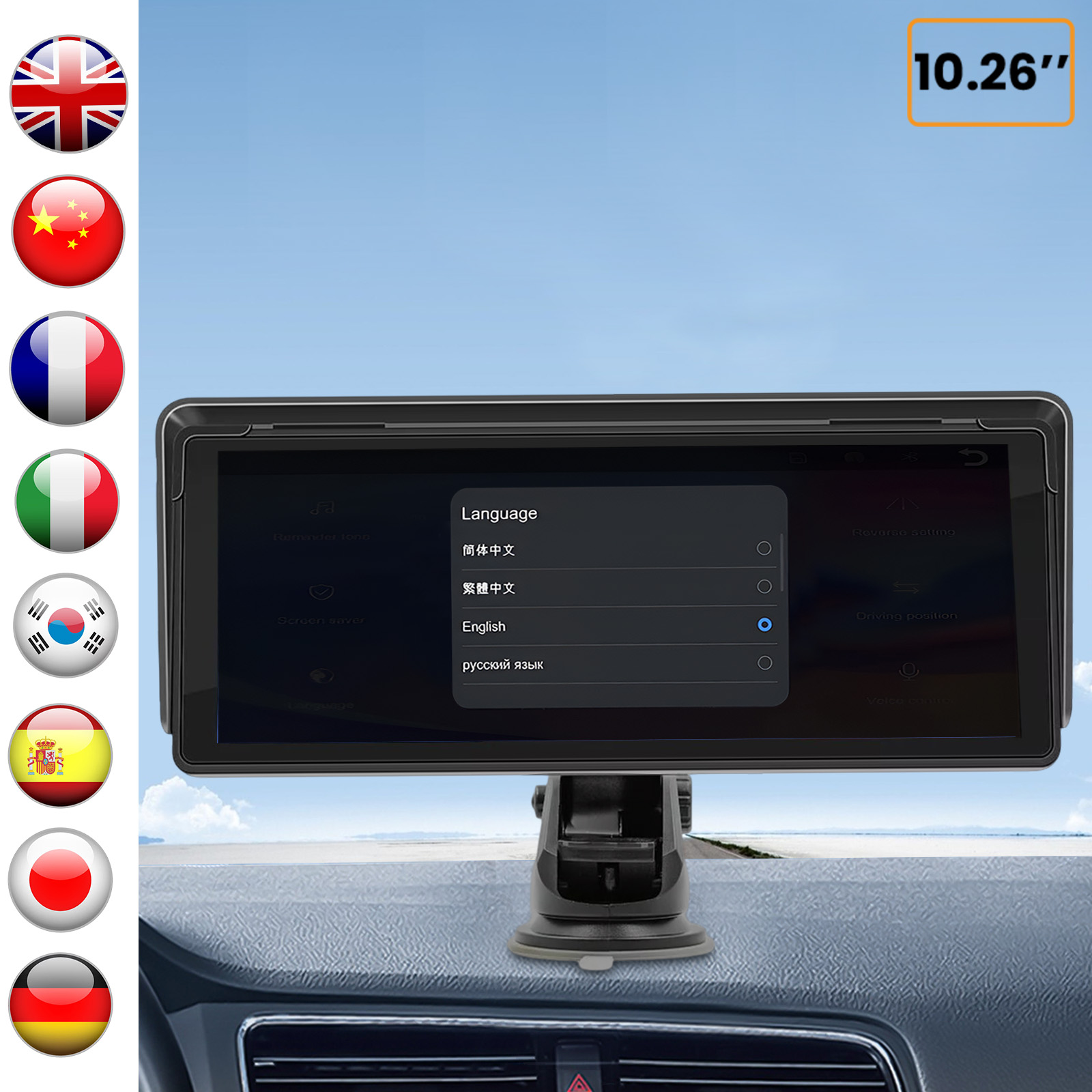 10,26'' kabelloses CarPlay Android Auto Display, kompatibel mit Rückfahrkamera - German