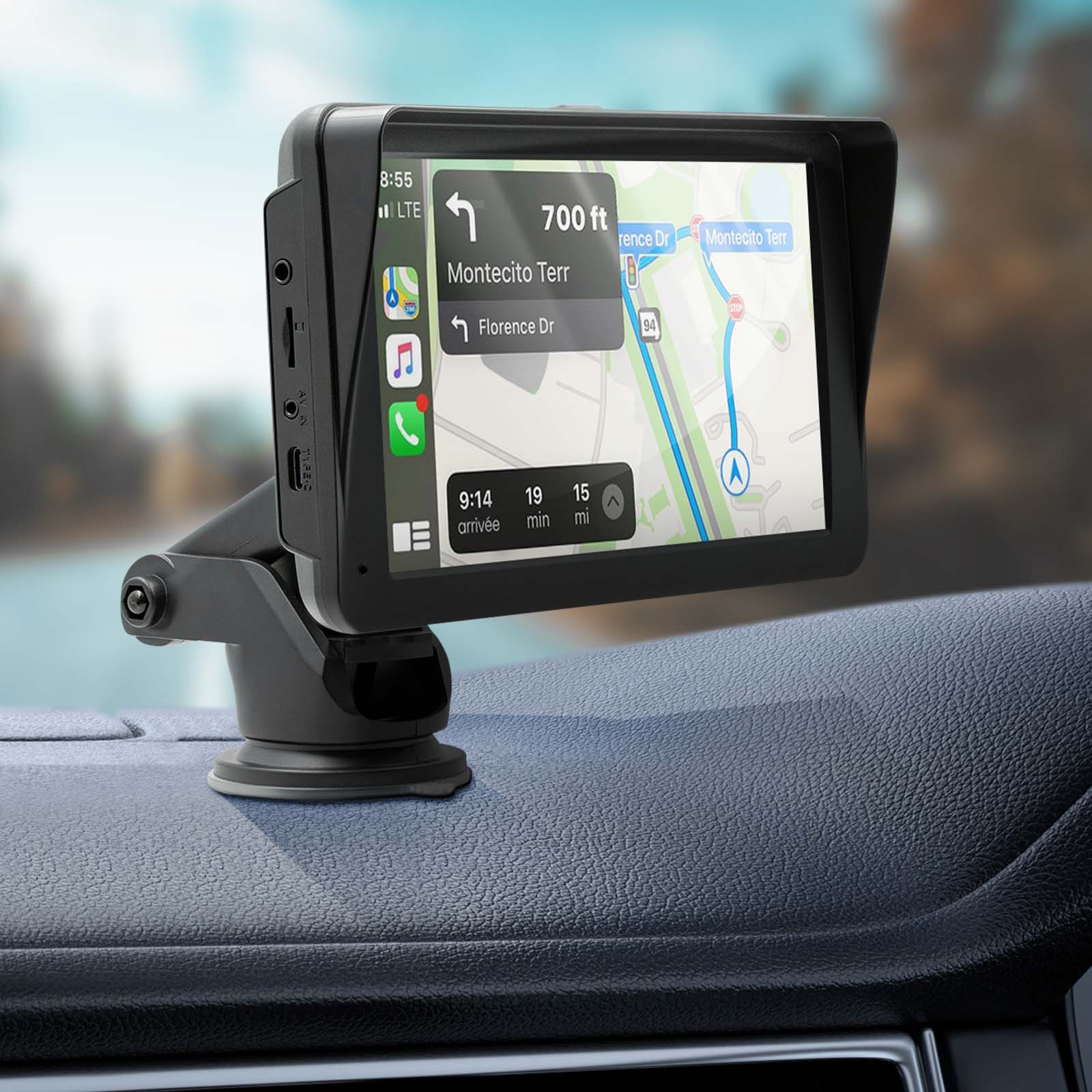 Autoradio Portatile Wireless Carplay E Android Auto Da 7 Pollici, Schermo Touch IPS Con Bluetooth, Vivavoce, Trasmettitore FM E AUX, Schermo Per Cruscotto Auto Con Specchiamento