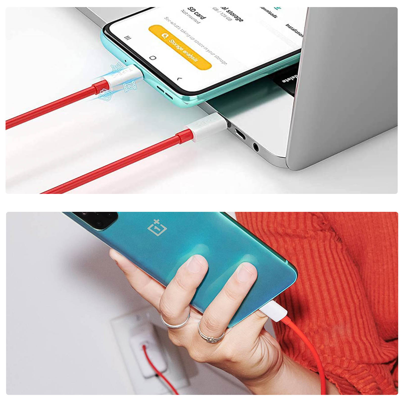 Movilux_ES Cavo Dash USB tipo C per OnePlus 3 / 3T / 5 / 5T / 6 / 6T / 7, ricarica rapida (5V / 4A) (rosso