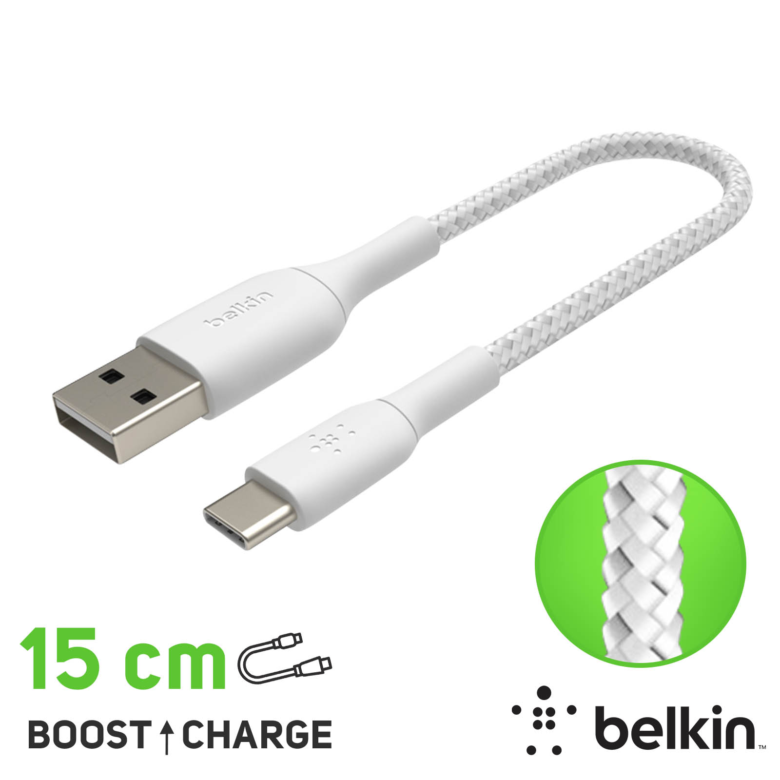 Cavo USB-C 60W Belkin BoostCharge - set da 2 cavi nylon intrecciato 2 metri bianco - Italiano