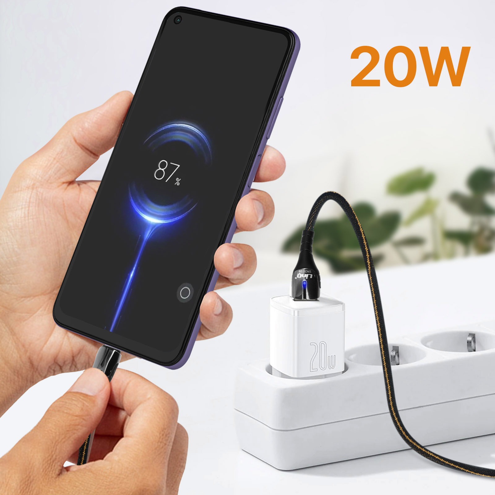 Caricatore Rapido USB-C 40W Con 4 Porte E Cavo 2m - Dresz, Bianco, Spina UK
