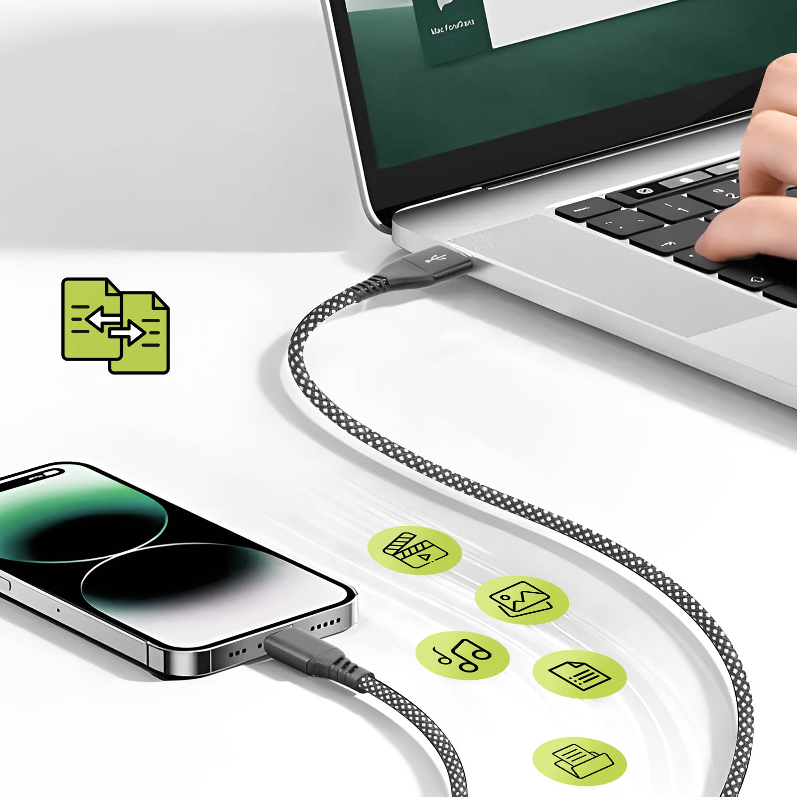 Mous Cavo Di Ricarica USB-A A Lightning - Nylon Intrecciato - Nero - Certificato IPhone, Ricarica Veloce - 2