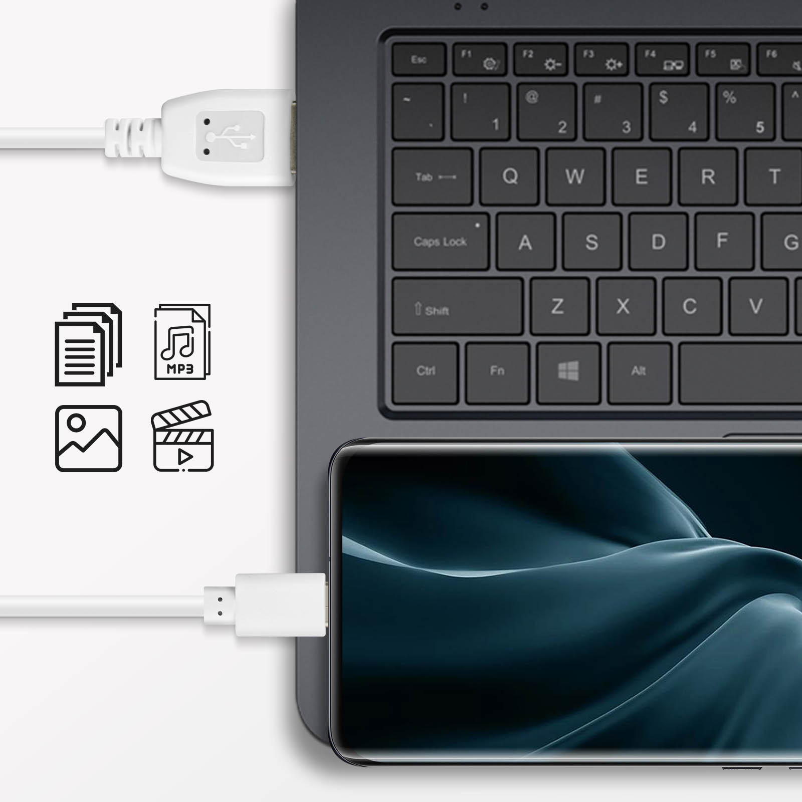 Cavo USB 3.1 Tipo C Con Connettore Lungo 8mm – Per Hotwav W10 Pro E Smartphone Con Porta Incassata, 1m, Bianco - 5