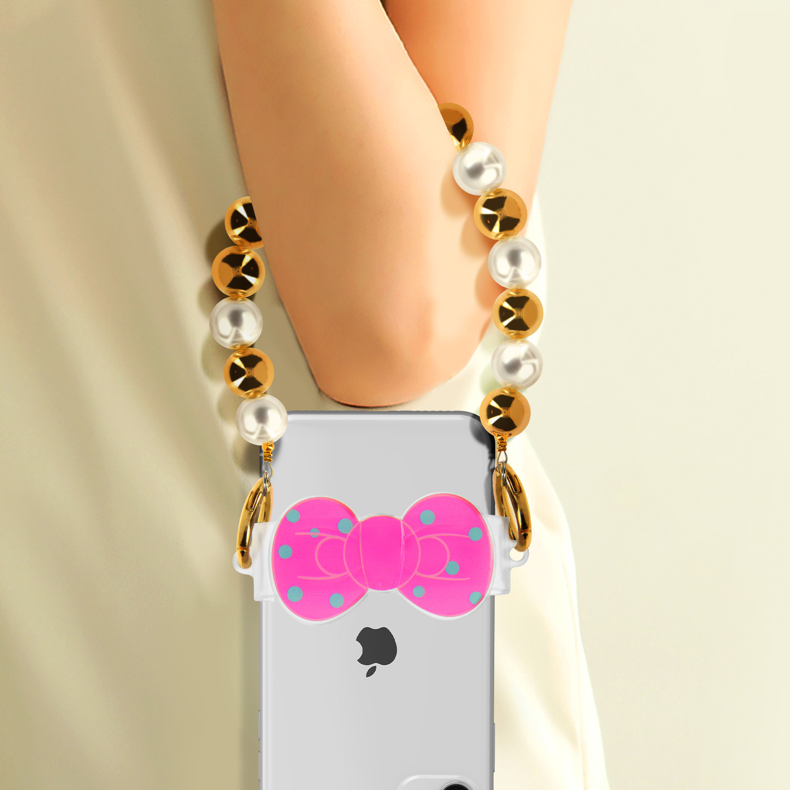 EPIGEIST Bracelet Téléphone Perlé Imitation Perles Rose Nœud