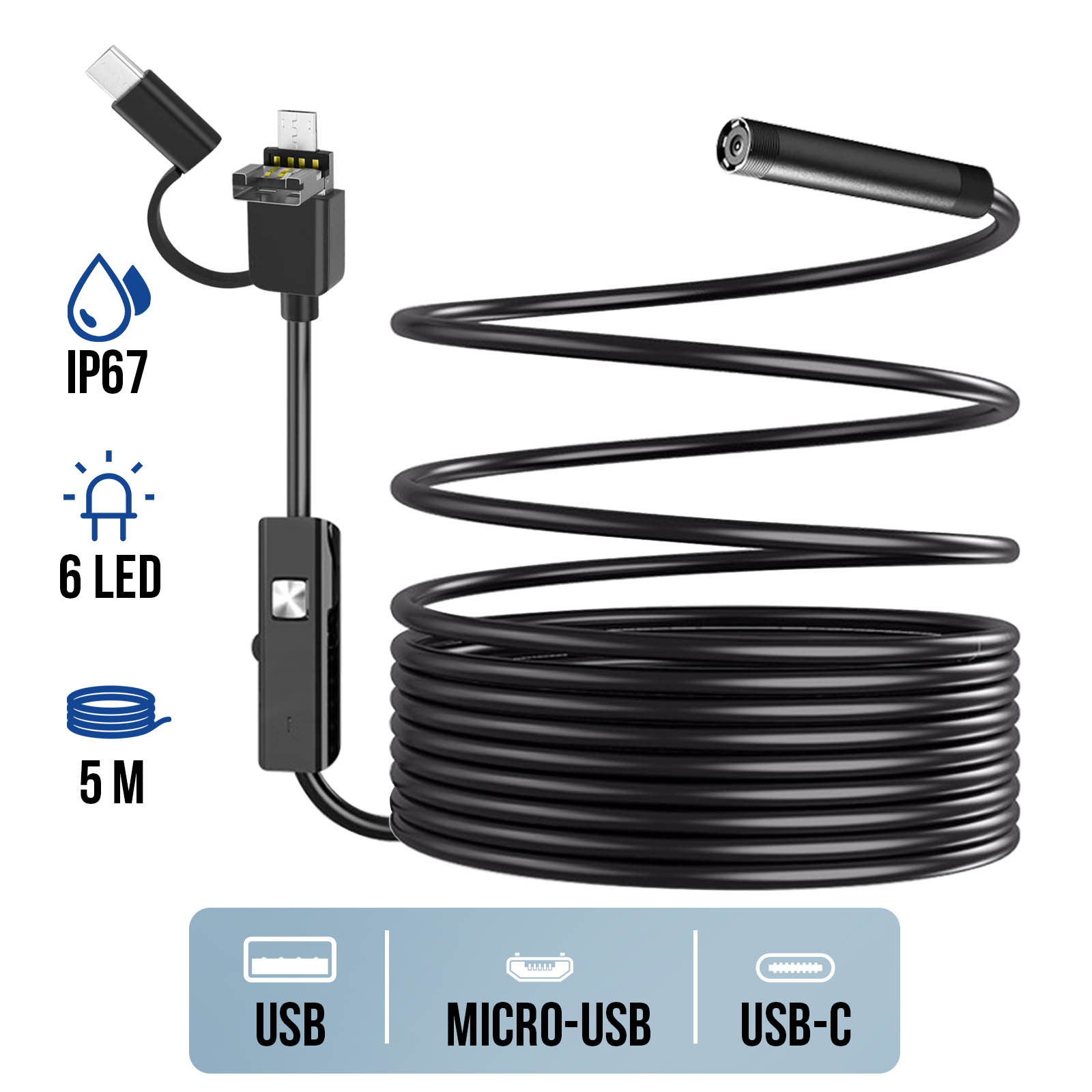 Endoscopio Usb Telecamera Ispezione Flessibile Sonda 2 Metri - La - Foto 12