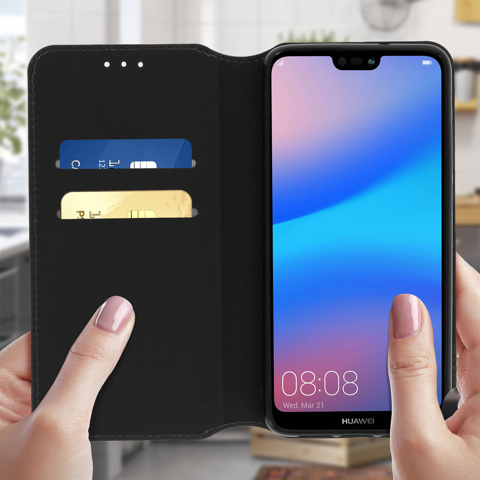 OKZone Cover per Huawei P20 Lite, Custodia Flip Pelle Portafoglio Magnetica Libro con Slot Schede, Slim Silicone TPU Bumper Wallet Supporto Case, Antiurto Cover per Huawei P20 Lite (Viola