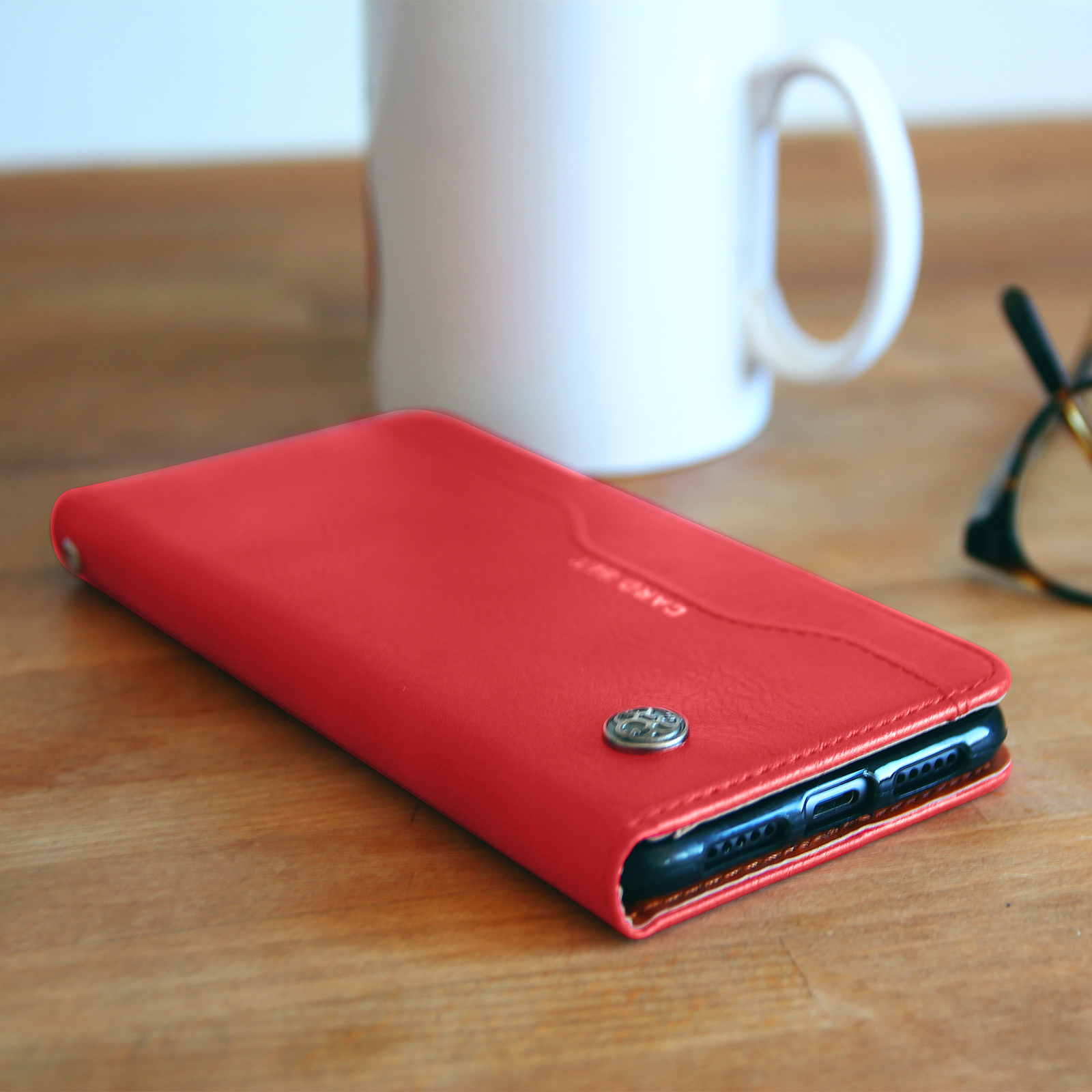 Étui Folio Cuir Pour Huawei P20 Pro - Porte-cartes Et Fonction Stand - Rouge - Neuf