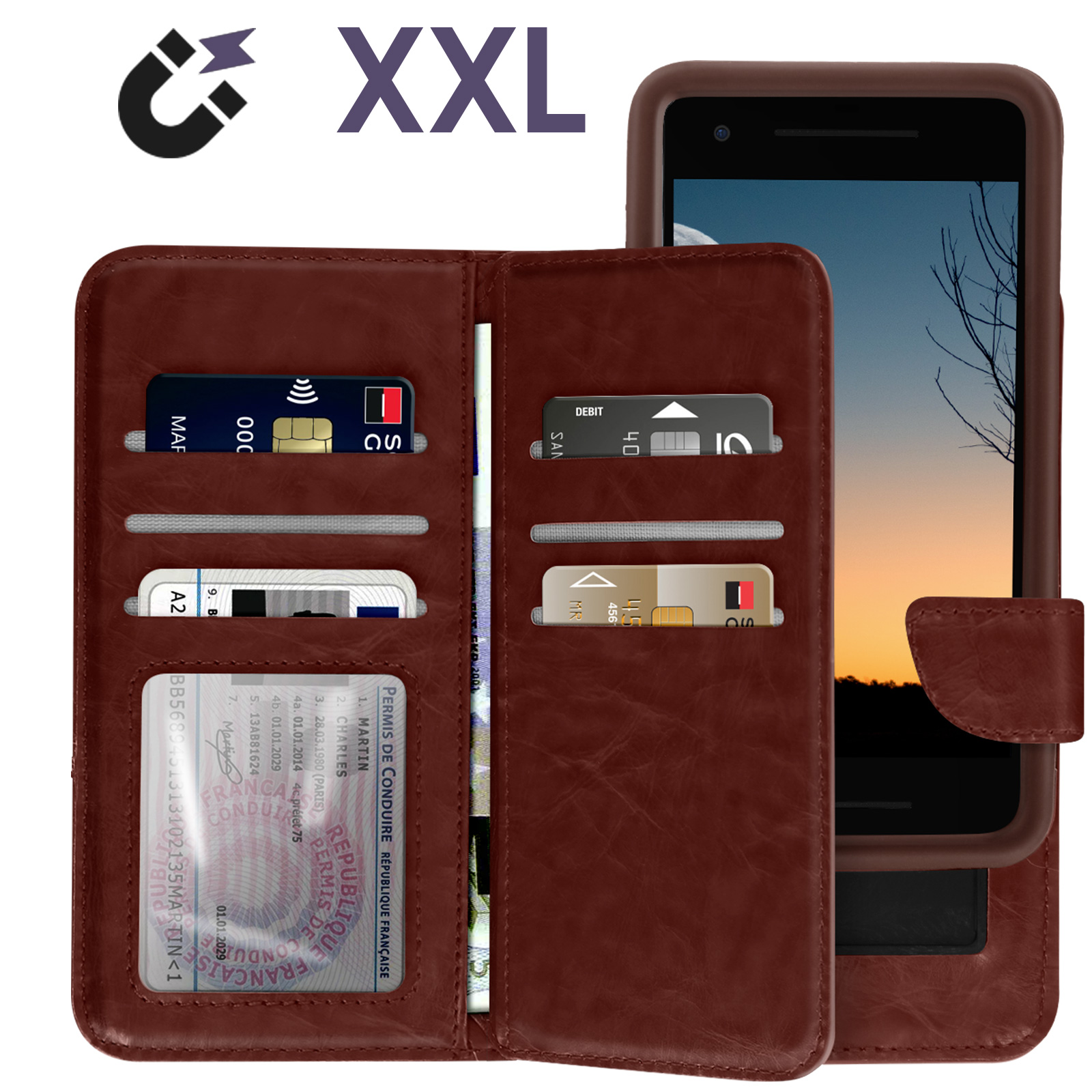 Kwmobile Housse Protection Universelle Smartphone 6,5" - Pochette Tissu Gris Foncé Avec Fermeture Éclair
