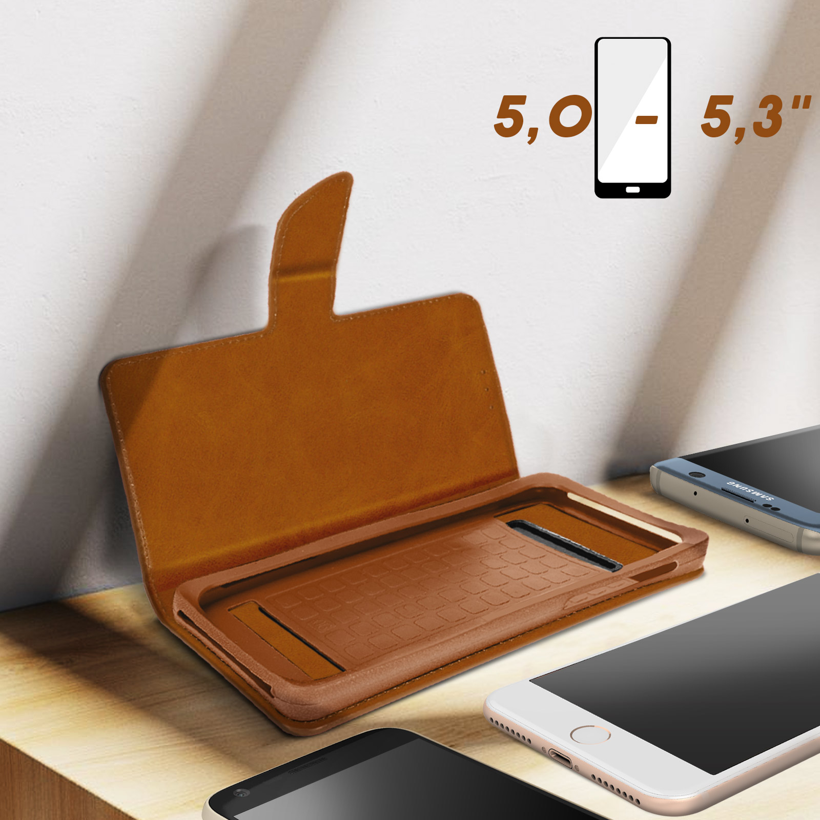 Custodia A Portafoglio Con Magnete E Finestra Per IPhone 5 / 5s / SE: Flip Case In Pelle Color Marrone, Chiusura Magnetica - 2