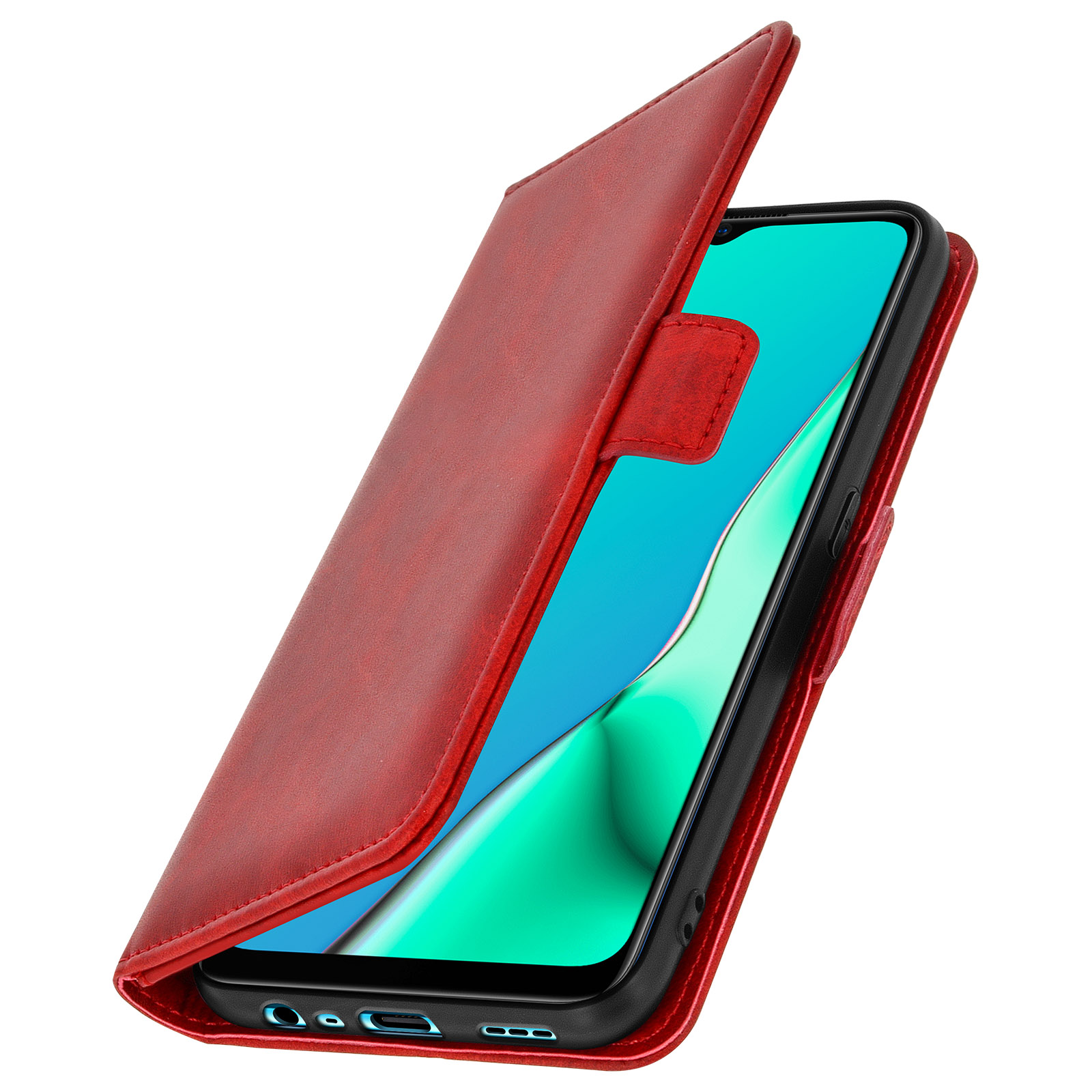 SONWO Custodia Portafoglio Con Supporto Per Oppo A9 2020 / A5 2020 - Pelle PU Rossa Con Slot Carte E Chiusura Magnetica
