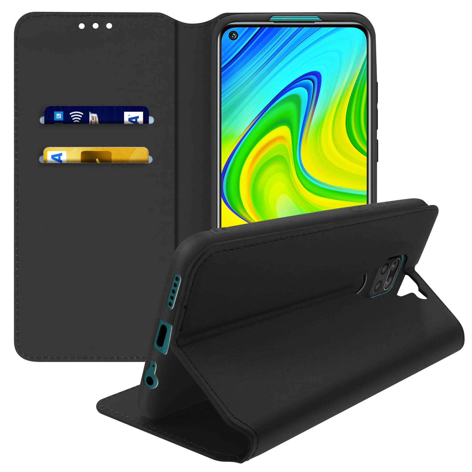 ebestStar - Cover per Xiaomi Redmi Note 9, Custodia Libro Protezione Portafoglio, Pelle PU Porta Carte, Nero/Rosso
