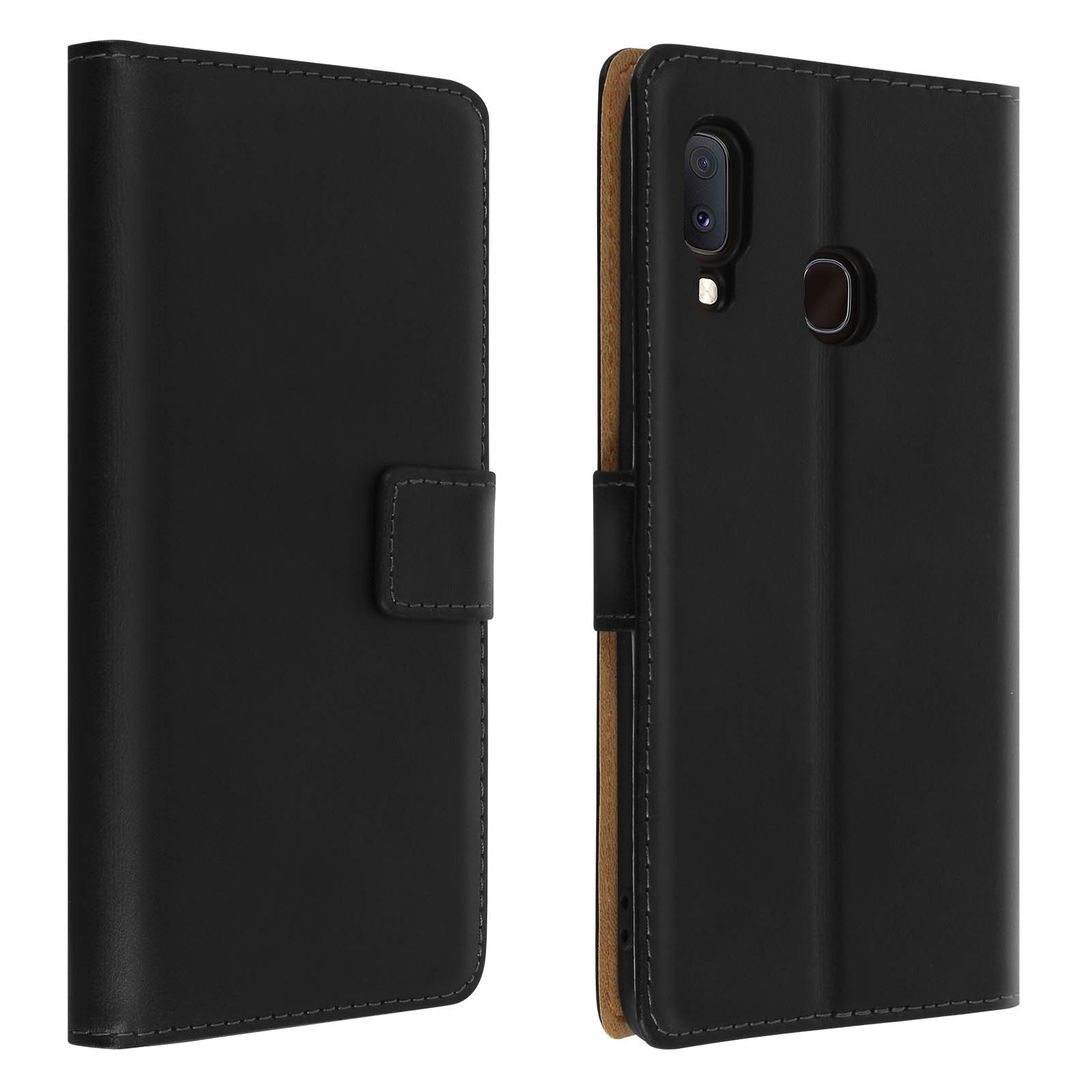 Folio Aimanté Noir Pour Samsung Galaxy A20 Et A30 - Étui Portefeuille En Simili Cuir