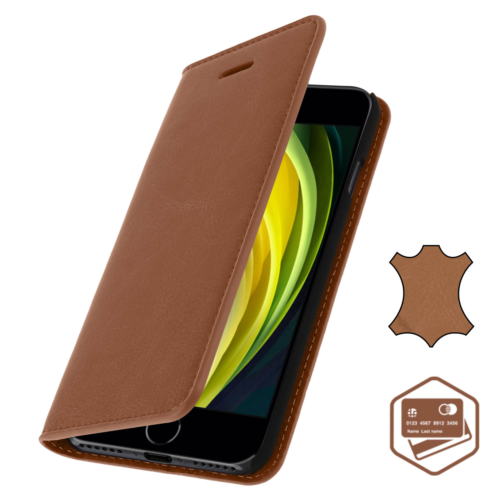 Custodia Portafoglio In Pelle Italiana Per IPhone SE 2022/2020, 8 E 7 – Con 3 Slot Carte E Supporto Orizzontale, Marrone Cioccolato